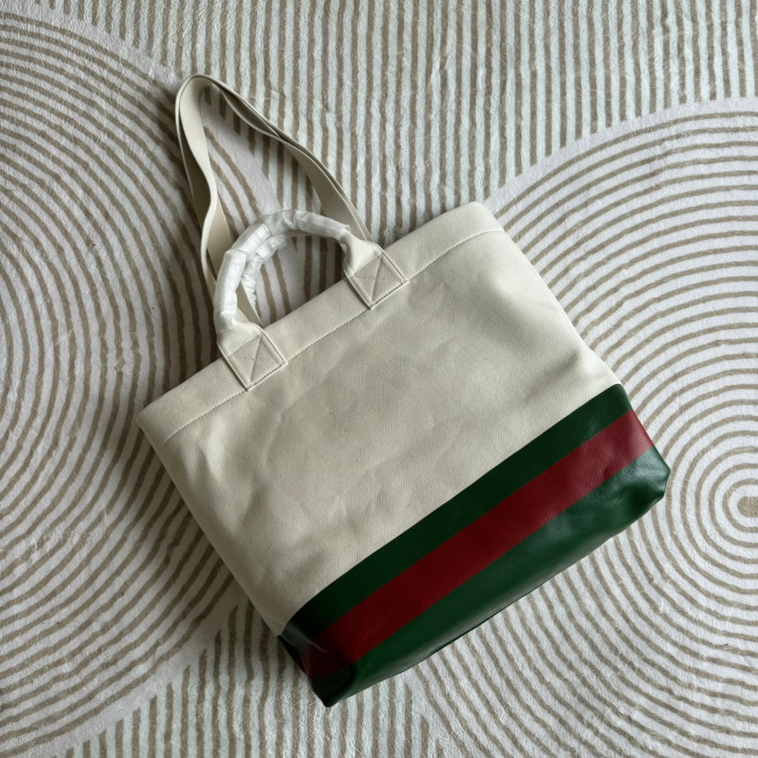 TOTE BAG 40 IN WHITE CANVAS WITH WEB TRIM AND EMBOSSED LOGO