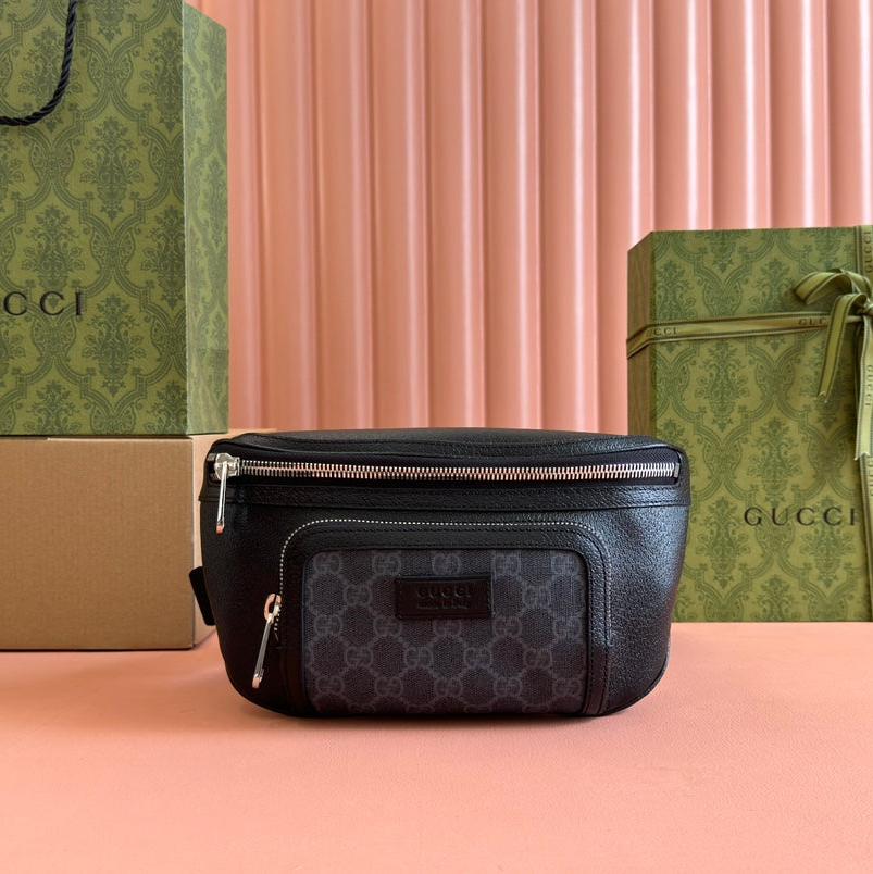 SMALL BELT BAG 29 IN BLACK CALFSKIN AND DARK GRAY MONOGRAM CANVAS