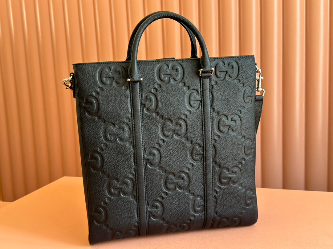 SUPER MEDIUM TOTE BAG 42 IN BLACK EMBOSSED CALFSKIN GOLD HARDWARE