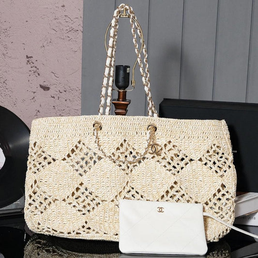 cc coco beach bag 51cm beige raffia