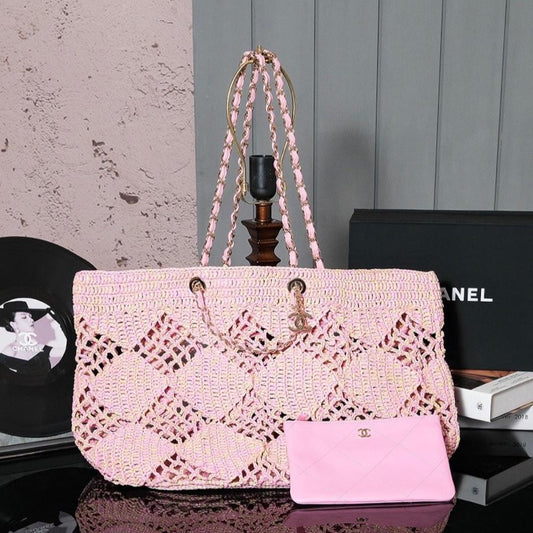 cc coco beach bag 51cm pink raffia