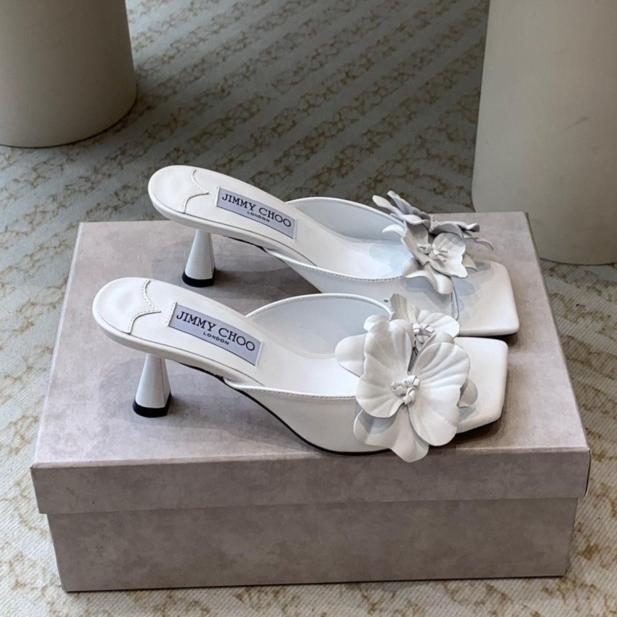 Jimmy Skye 70mm In White Cowhide Mules 586564