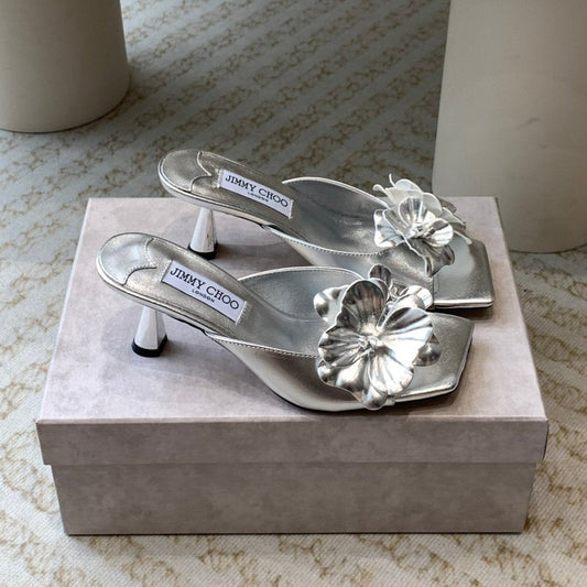 Jimmy Skye 70mm In Silver Cowhide Mules 586565