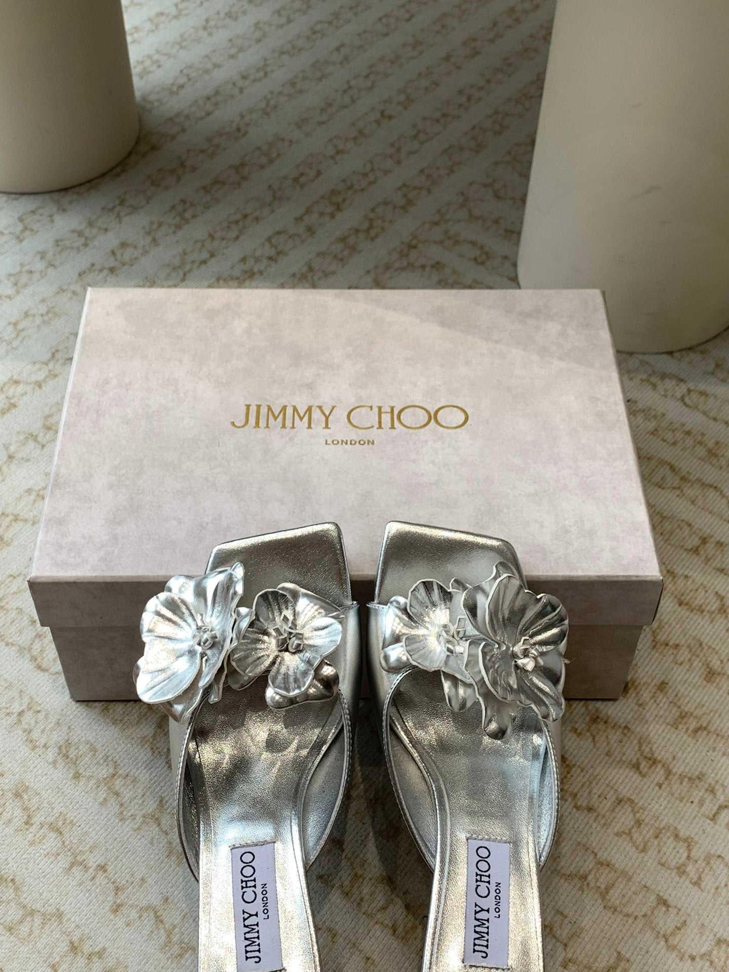 Jimmy Skye 70mm In Silver Cowhide Mules 586565