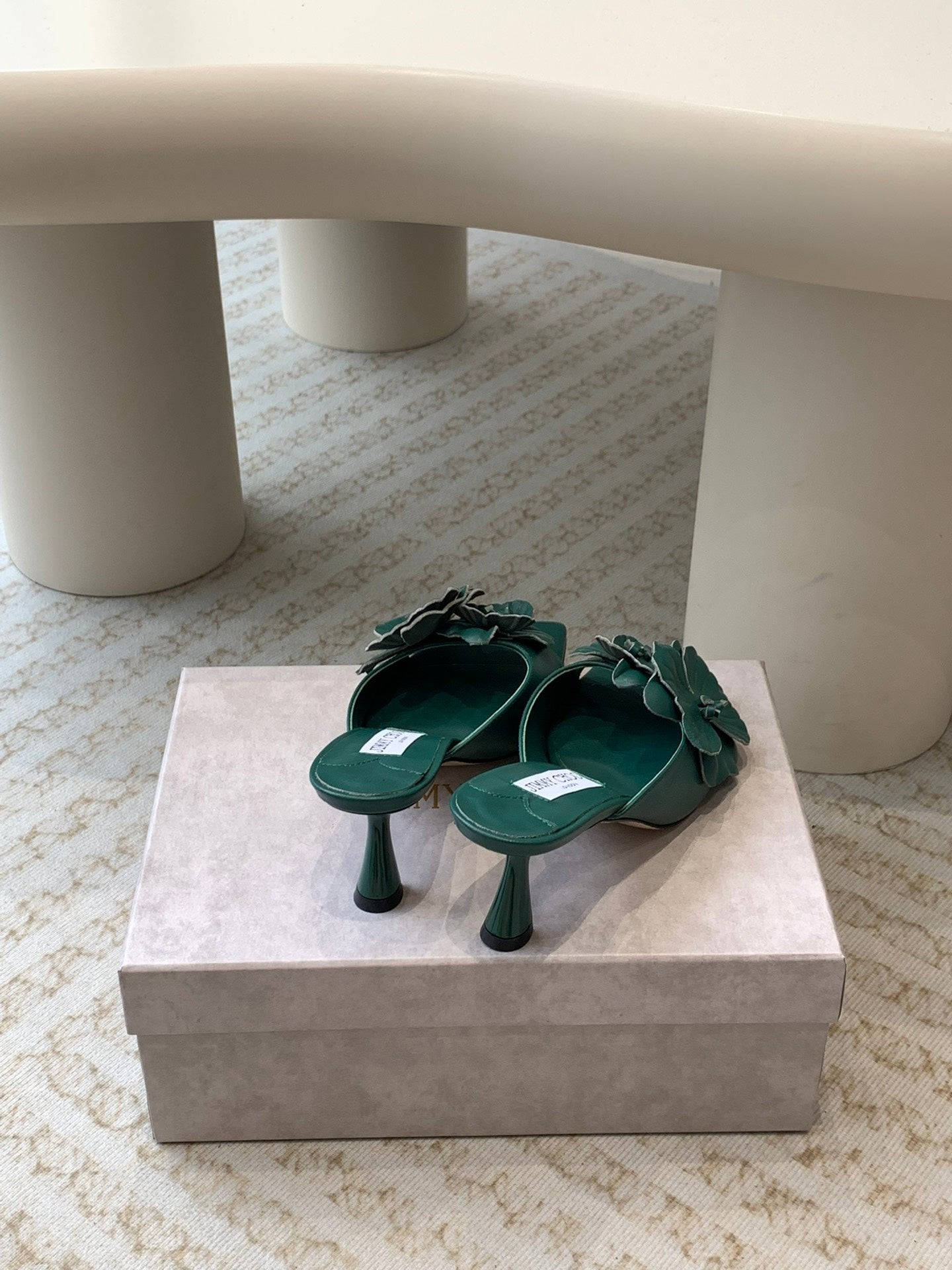 Jimmy Skye 70mm In Dark Green Cowhide Mules 586566