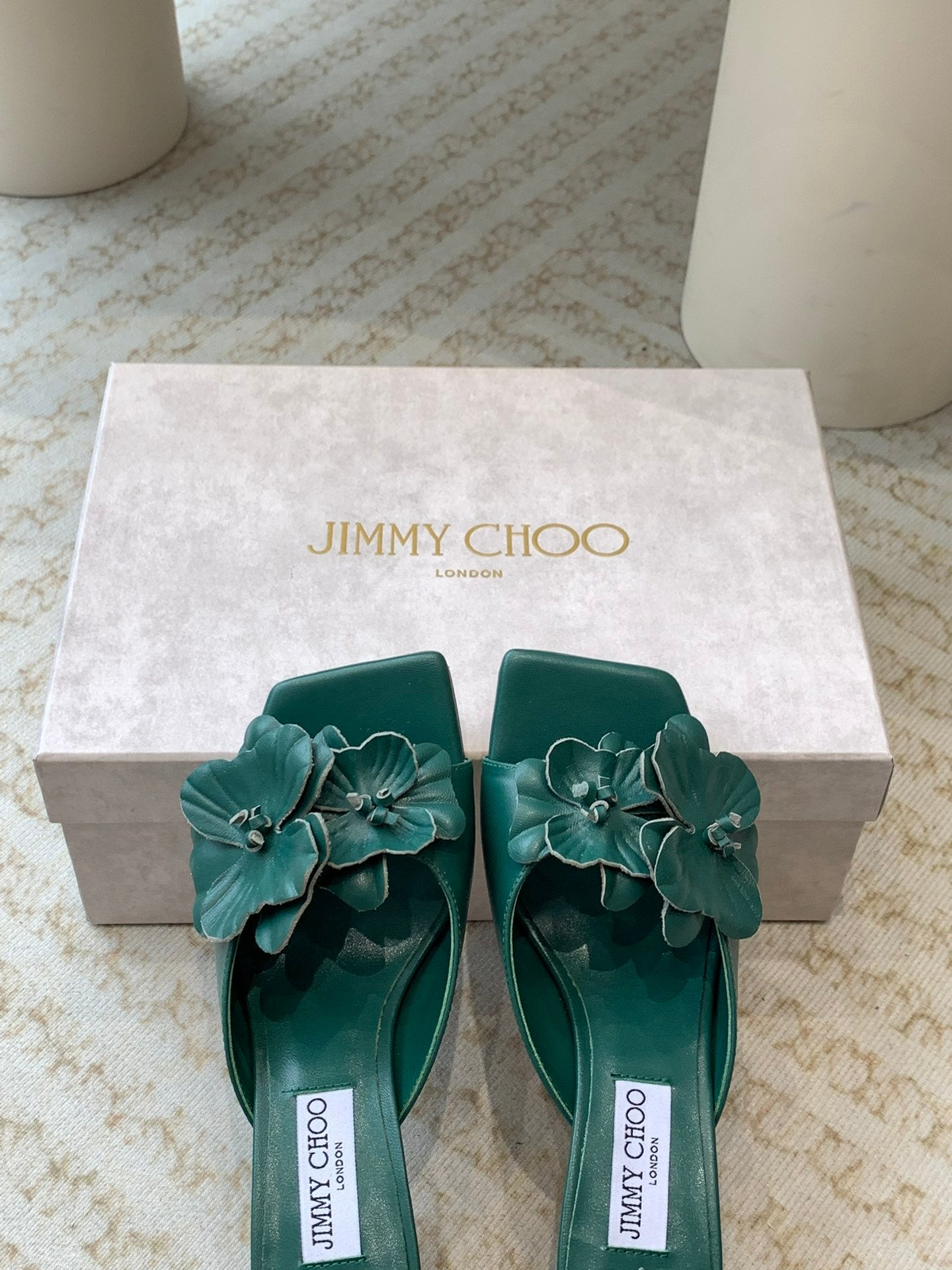 Jimmy Skye 70mm In Dark Green Cowhide Mules 586566