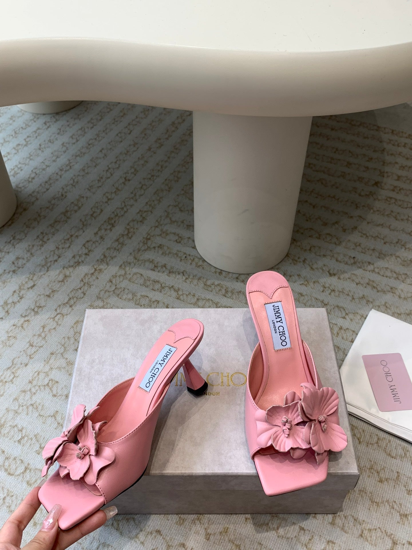 Jimmy Skye 70mm In Pastel Pink Cowhide Mules 586567