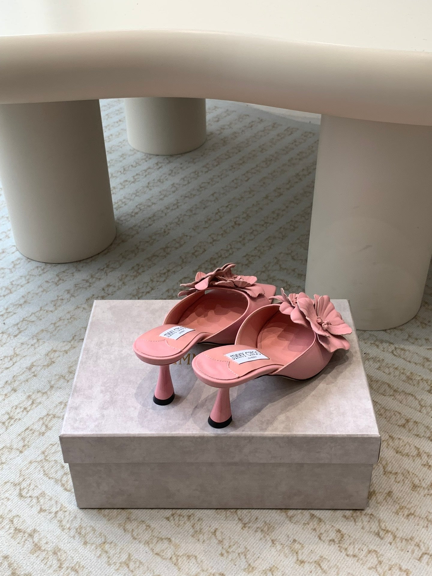 Jimmy Skye 70mm In Pastel Pink Cowhide Mules 586567