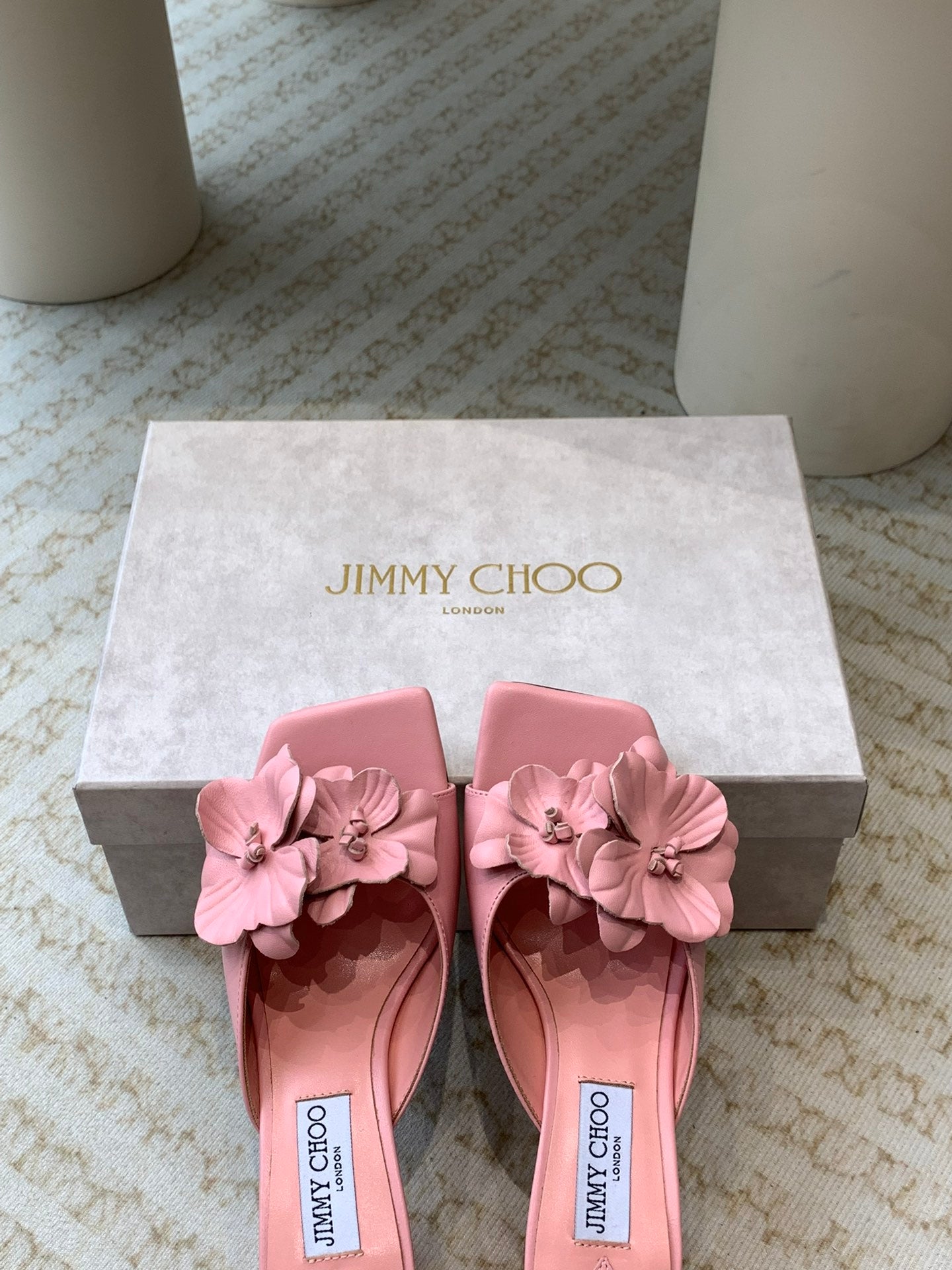 Jimmy Skye 70mm In Pastel Pink Cowhide Mules 586567