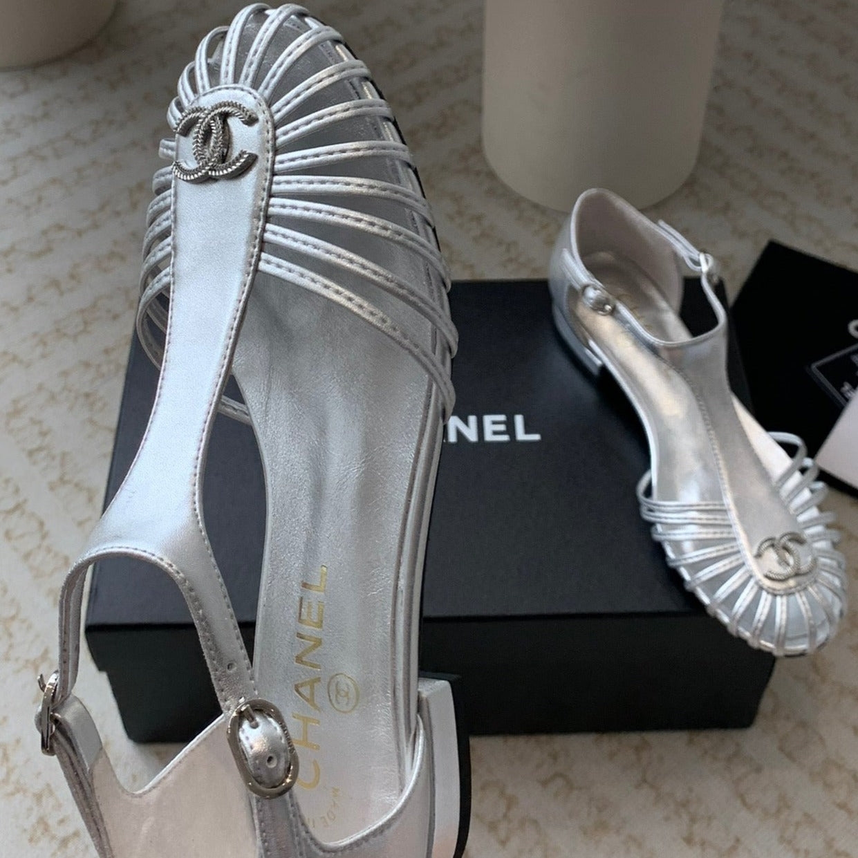 roman sandals wedge silver metalic lambskin