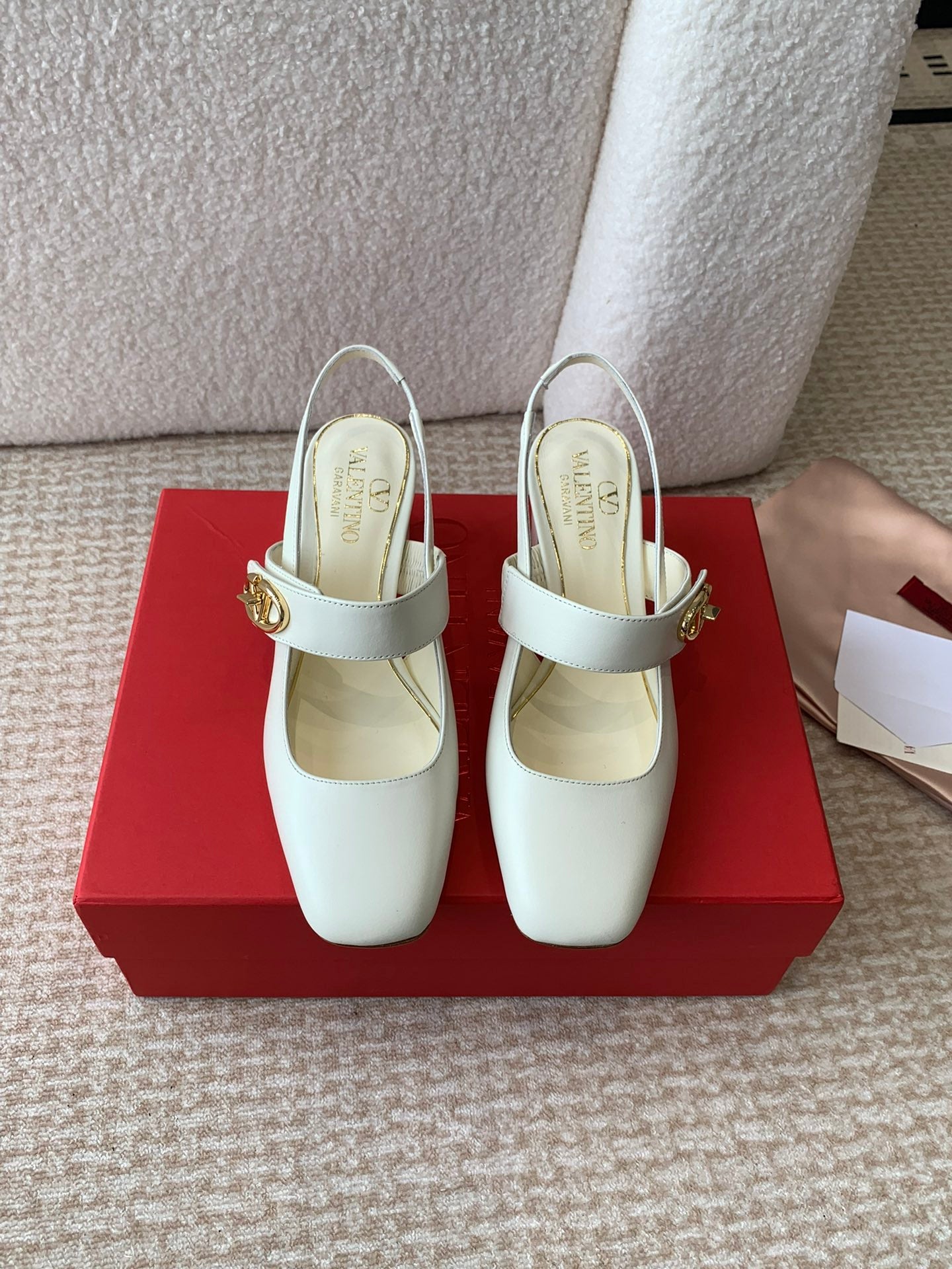 VLOGO LOCKER MARY-JANE SLINGBACK PUMPS IN WHITE CALFSKIN 65 MM