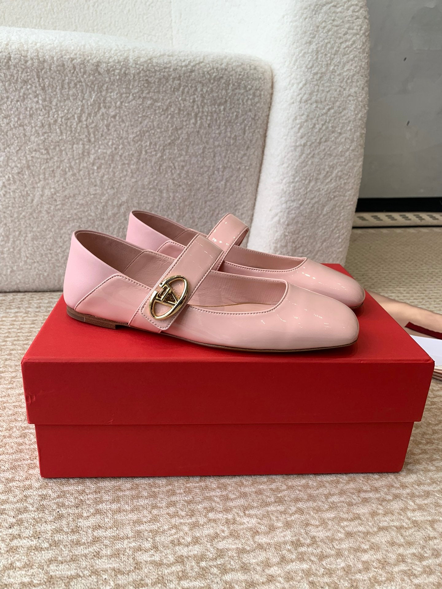 VLOGO LOCKER MARY-JANE BALLERINA IN LIGHT PINK CALFSKIN