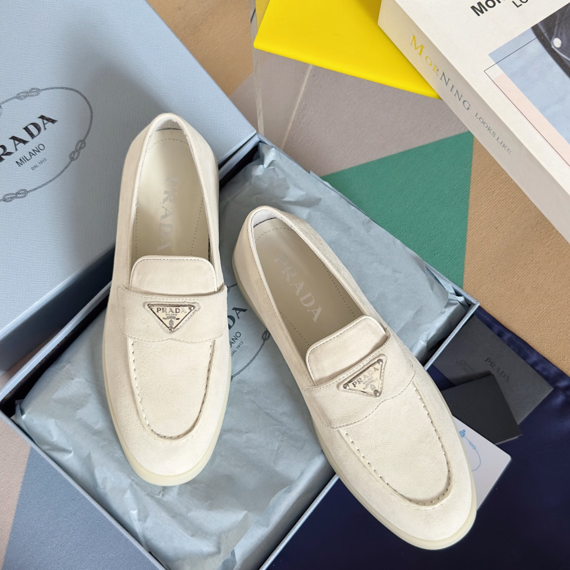 Pra White Suede Leather Loafers 25mm Rubber Sole