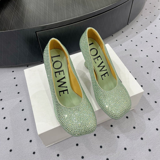 Loew pump 100 in suede and allover rhinestones pastel green