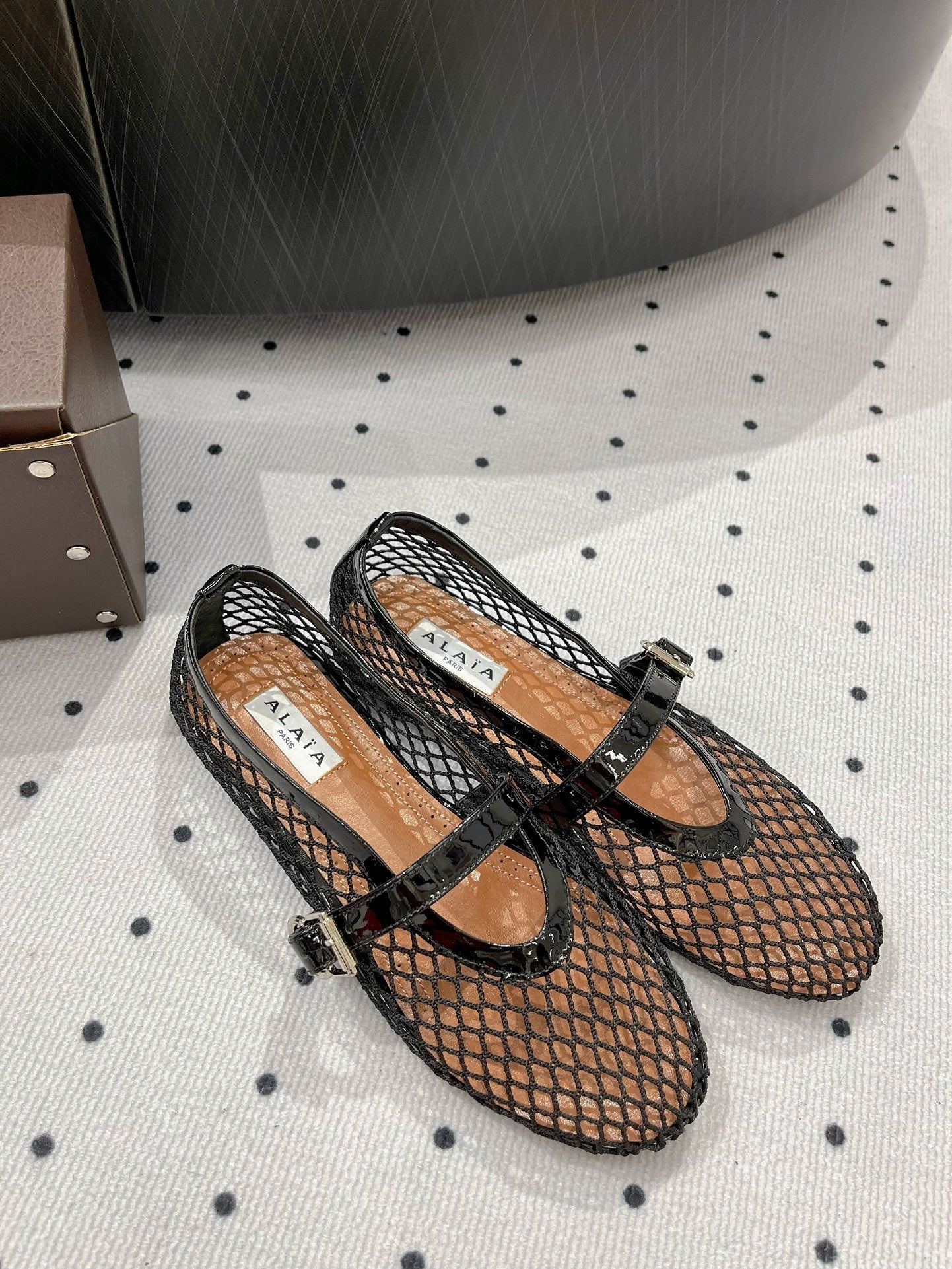 alaia ballet flat fishnet black lambskin