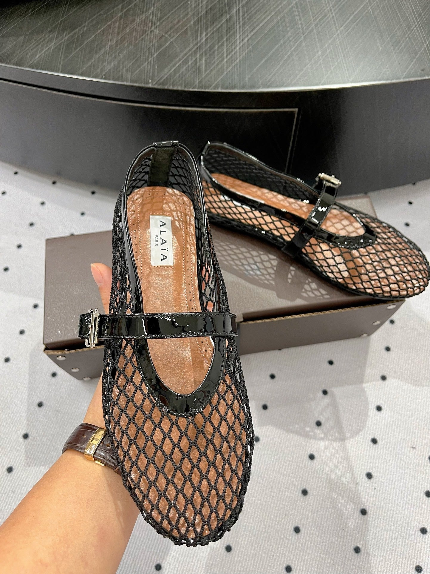 alaia ballet flat fishnet black lambskin