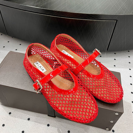 alaia ballet flat fishnet red lambskin