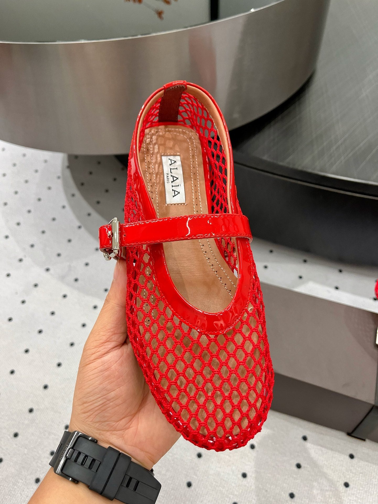 alaia ballet flat fishnet red lambskin