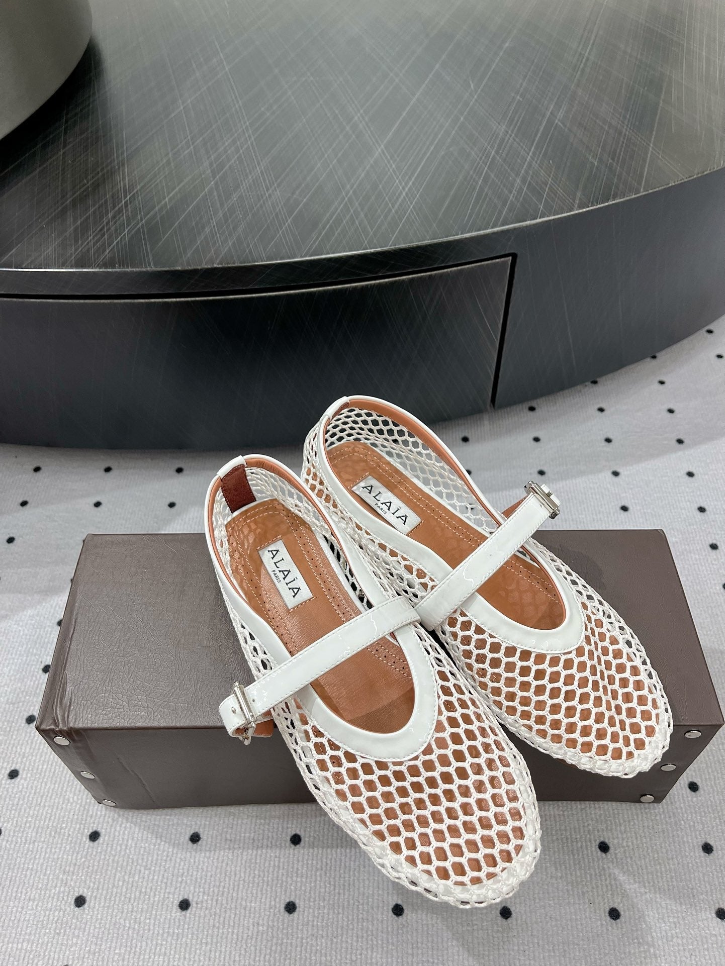 alaia ballet flat fishnet white lambskin