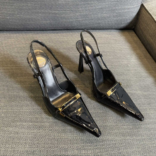 JACQUELINE SLINGBACK PUMPS IN BLACK PATENT LAMBSKIN