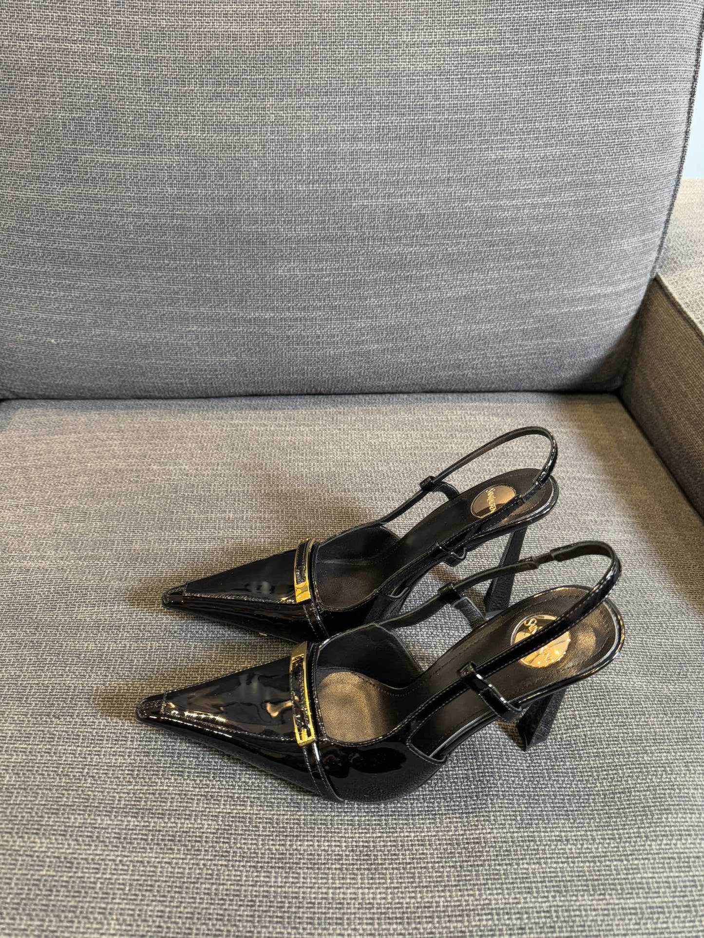 JACQUELINE SLINGBACK PUMPS IN BLACK PATENT LAMBSKIN