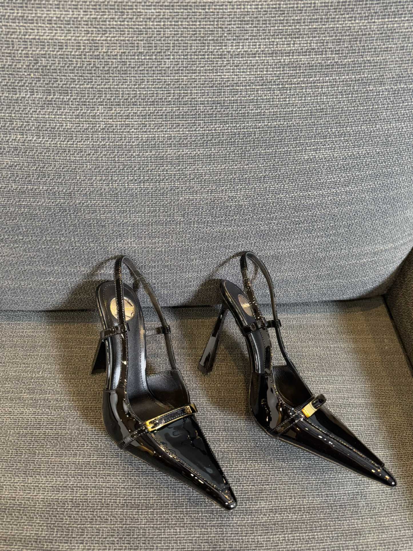 JACQUELINE SLINGBACK PUMPS IN BLACK PATENT LAMBSKIN