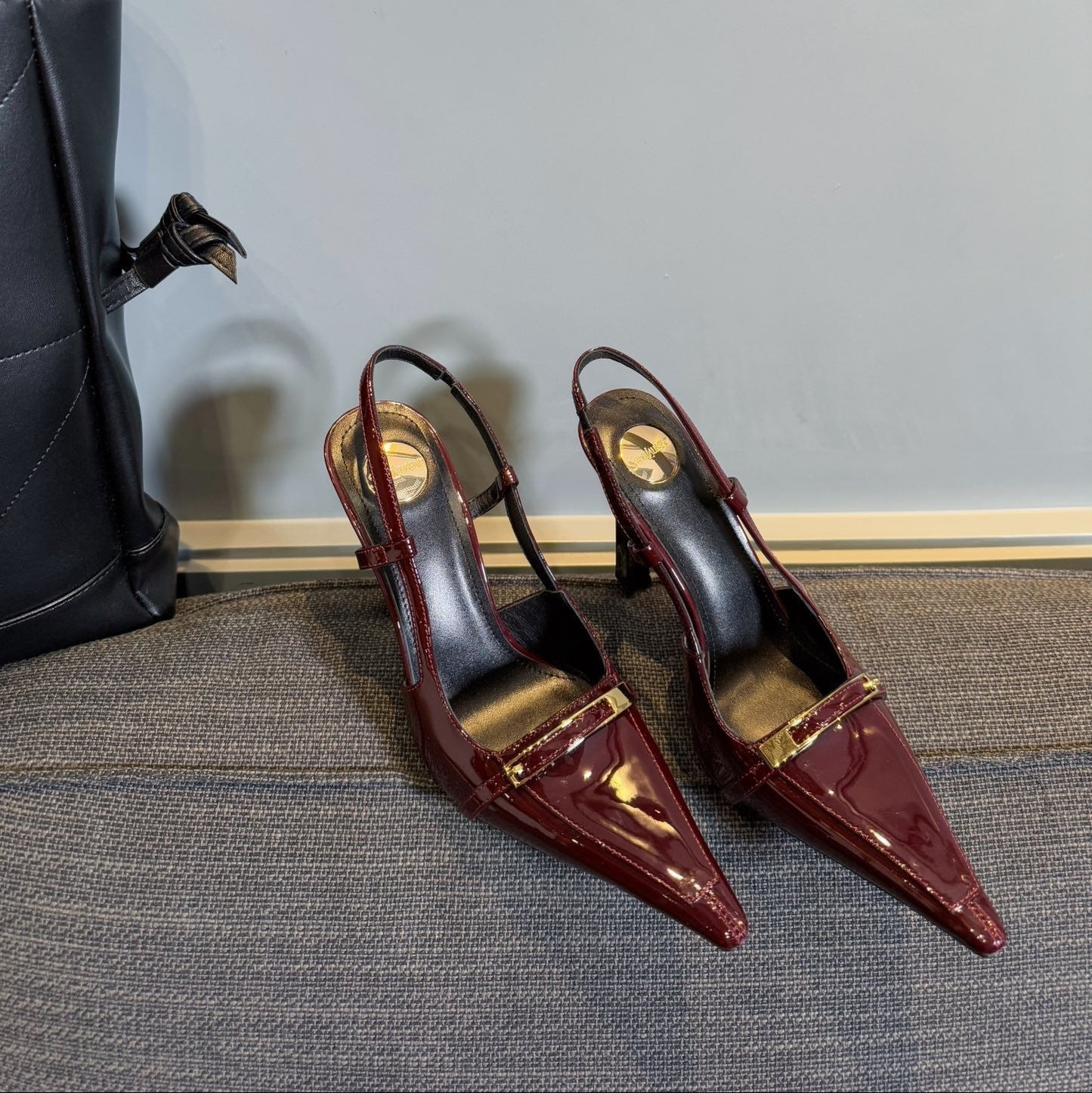 JACQUELINE SLINGBACK PUMPS IN WINE RED PATENT LAMBSKIN