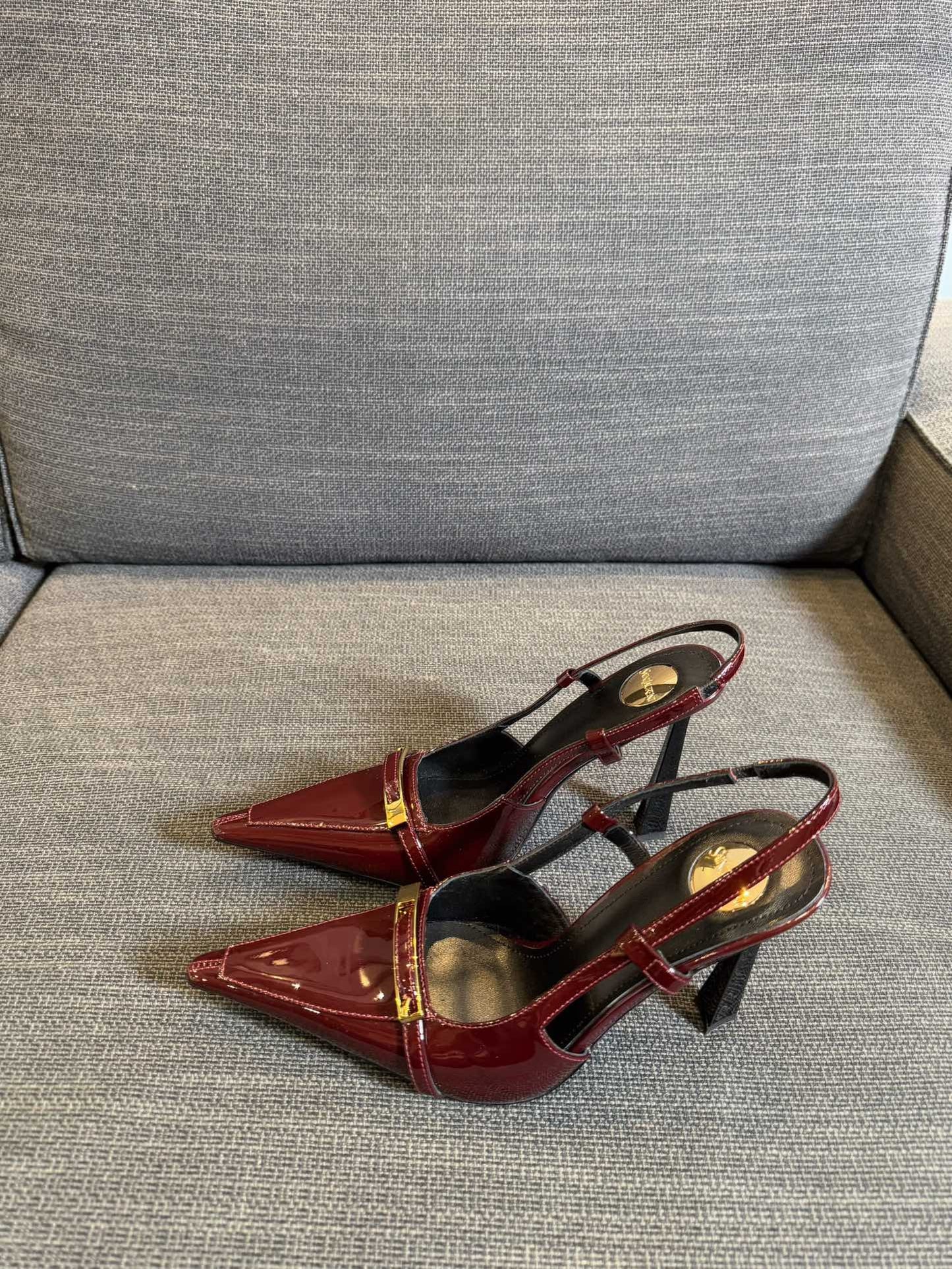 JACQUELINE SLINGBACK PUMPS IN WINE RED PATENT LAMBSKIN