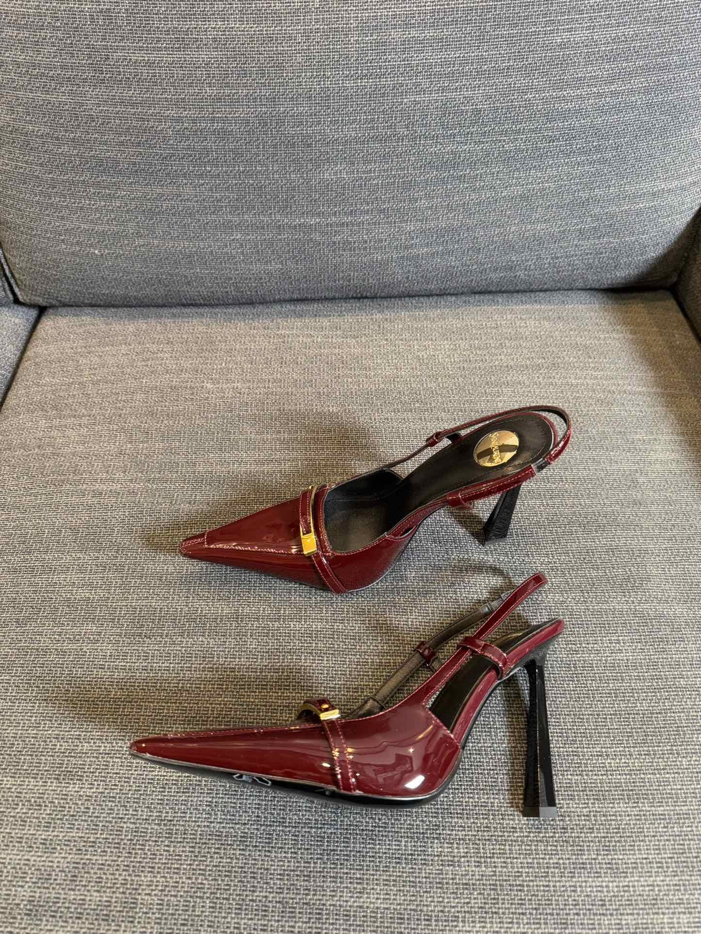 JACQUELINE SLINGBACK PUMPS IN WINE RED PATENT LAMBSKIN