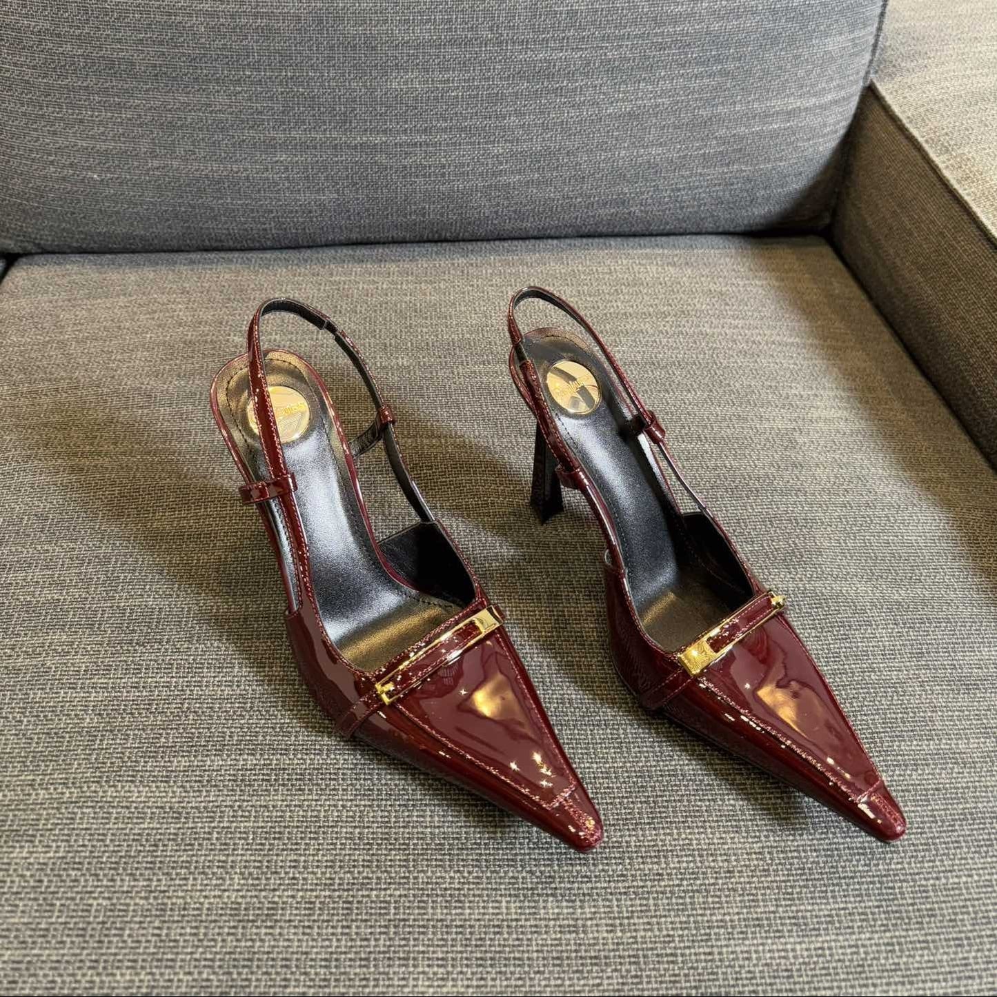 JACQUELINE SLINGBACK PUMPS IN WINE RED PATENT LAMBSKIN