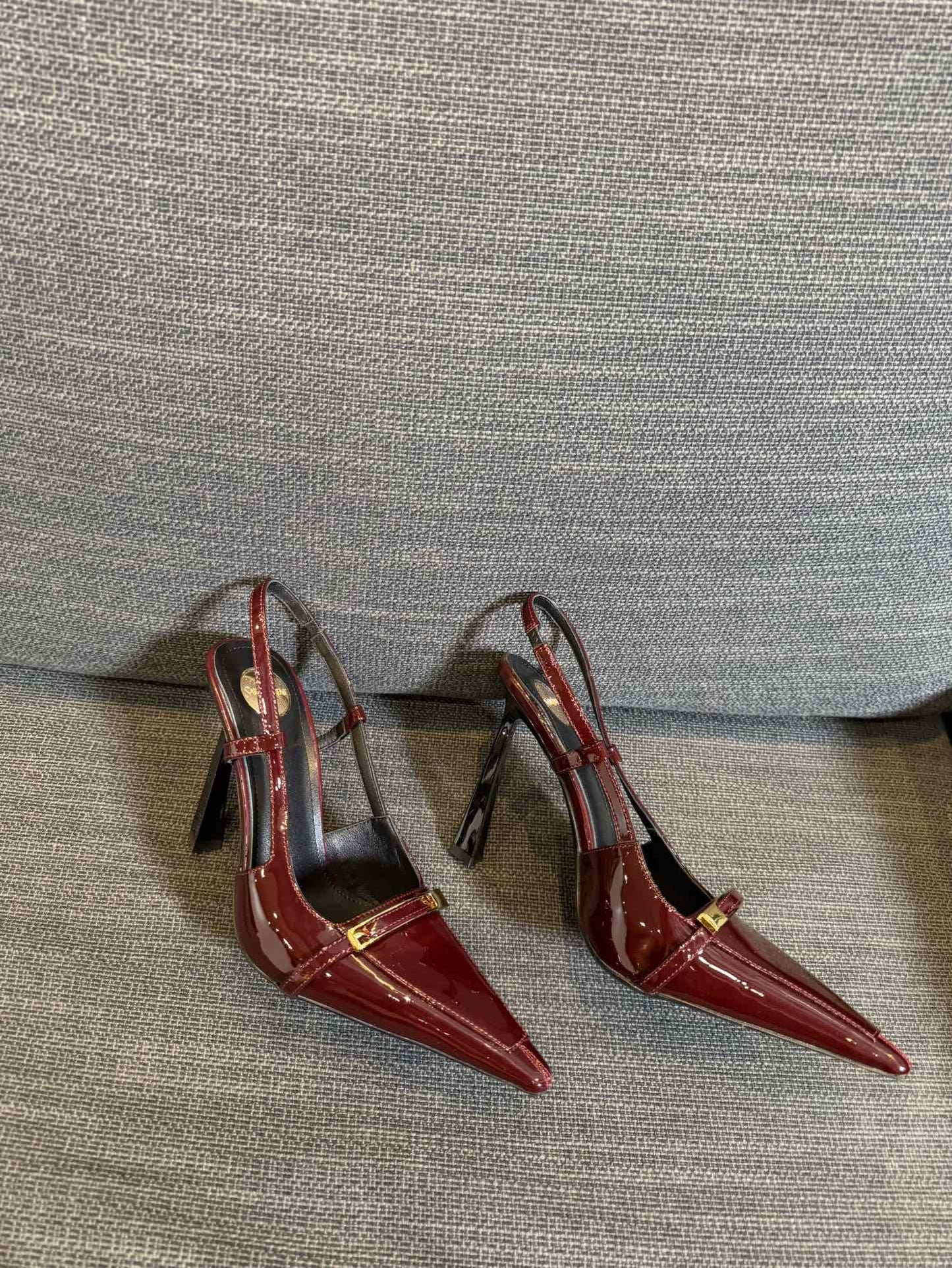 JACQUELINE SLINGBACK PUMPS IN WINE RED PATENT LAMBSKIN