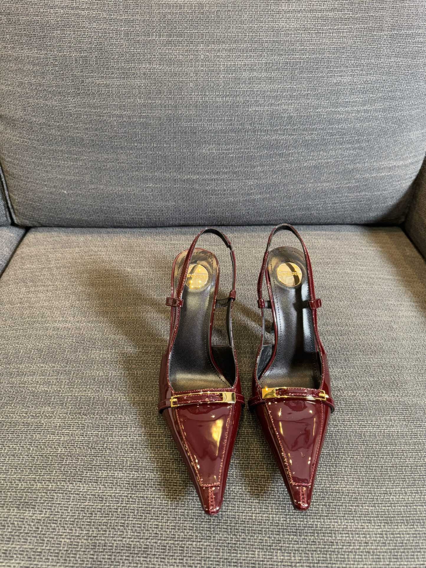 JACQUELINE SLINGBACK PUMPS IN WINE RED PATENT LAMBSKIN