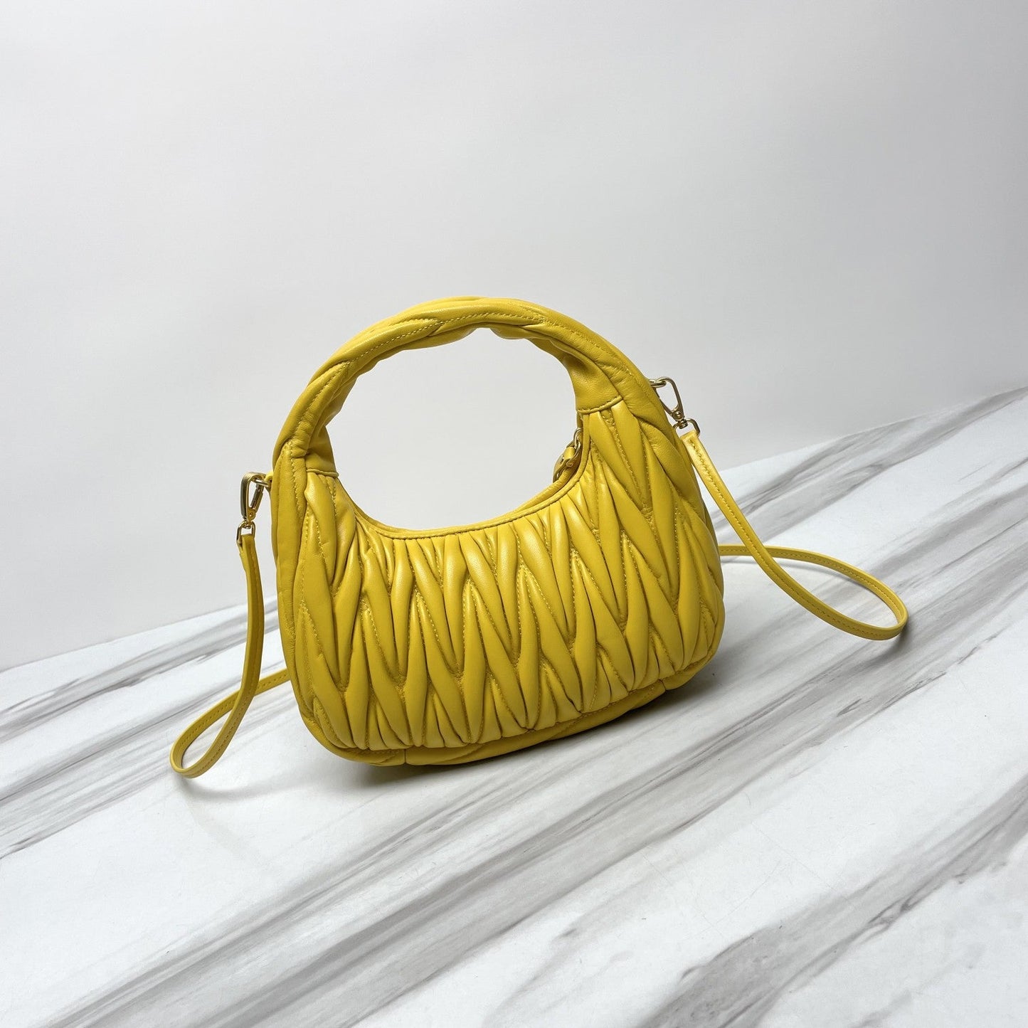 miuwander hobo 23 yellow matelasse leather