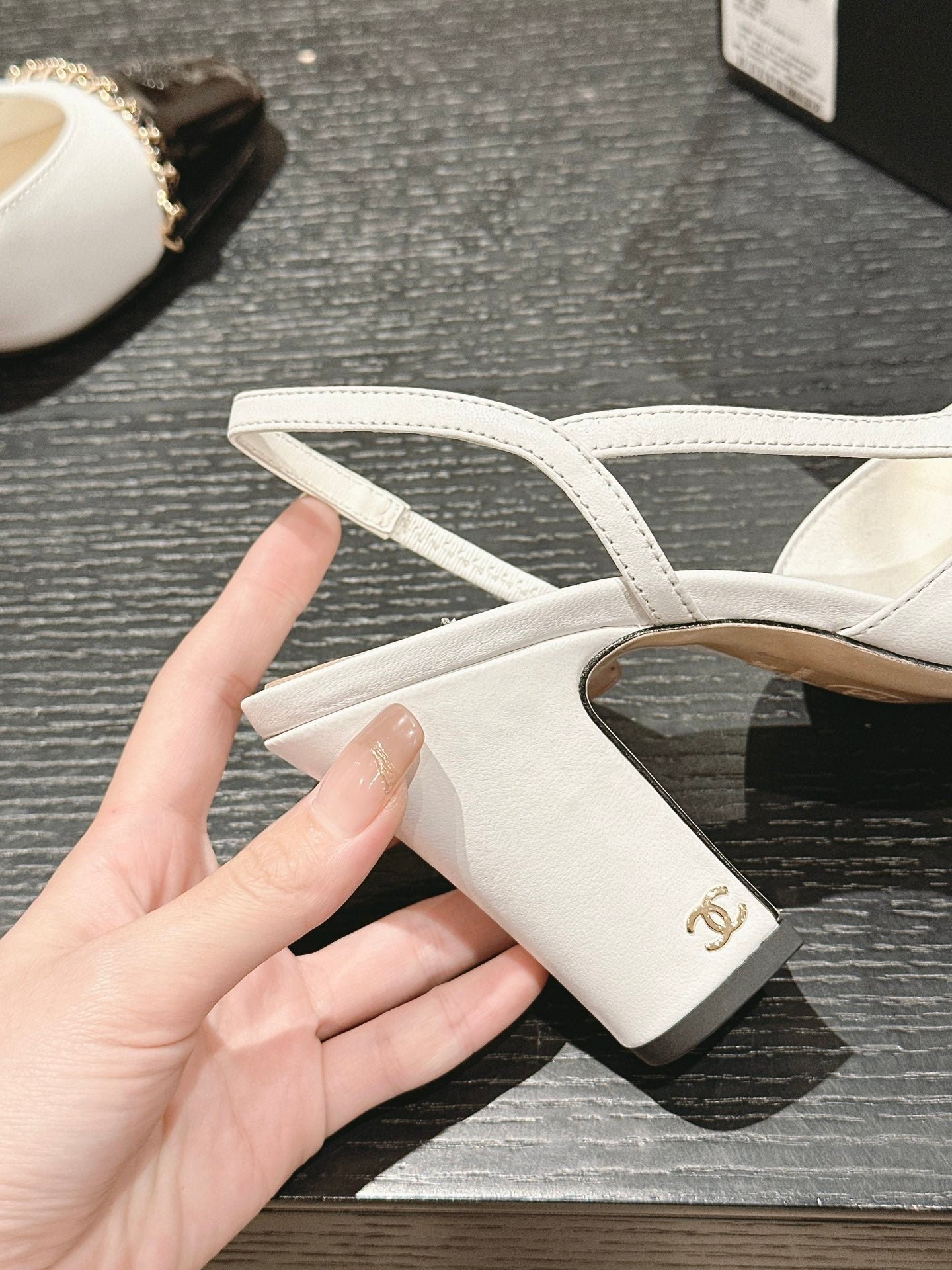 slingback 90 white calfskin black patent calfskin