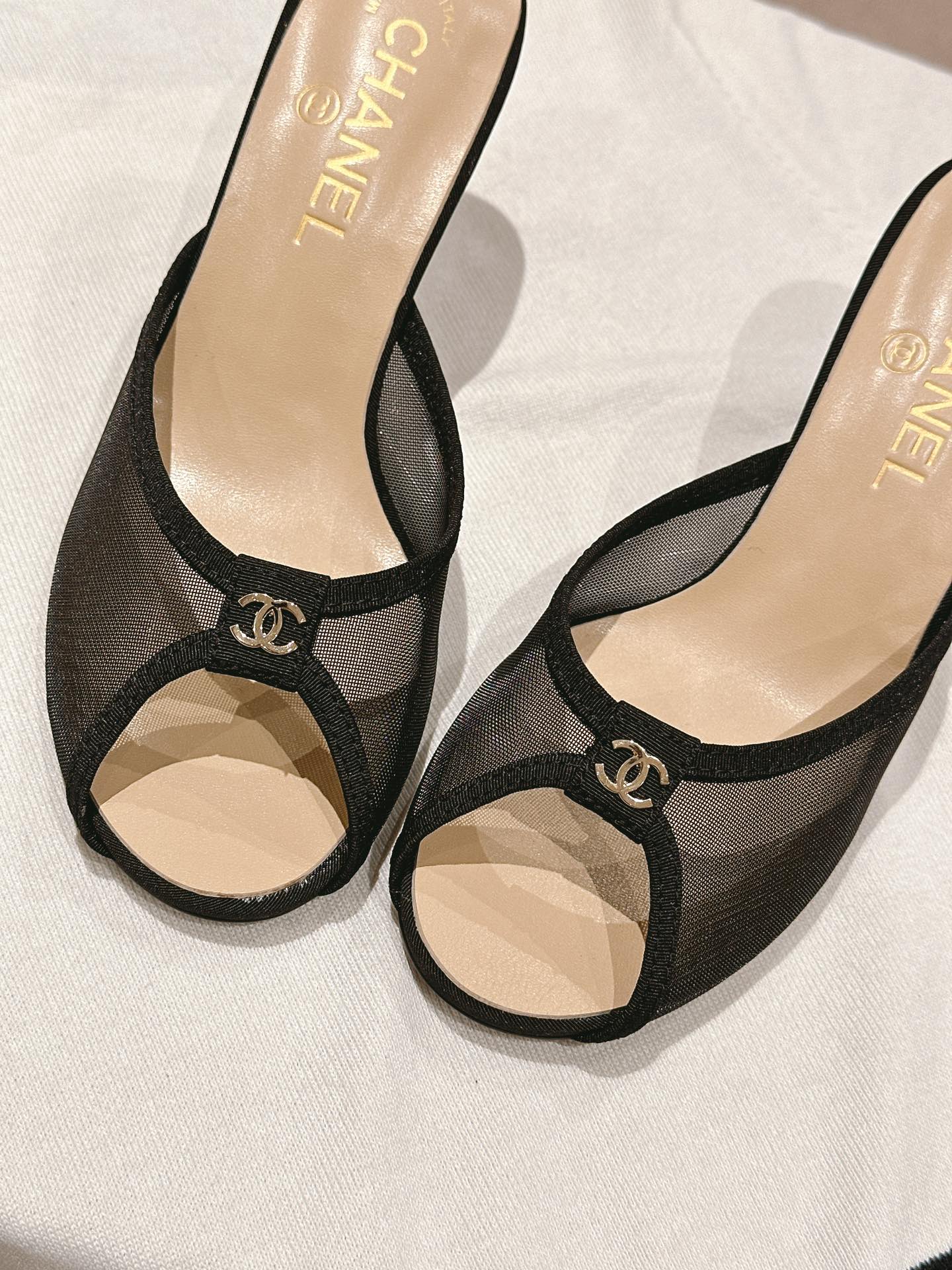 mule sandal 75 black fabric beige calfskin