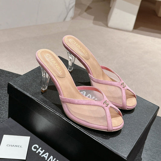 mule sandal 75 pink fabric dark beige calfskin