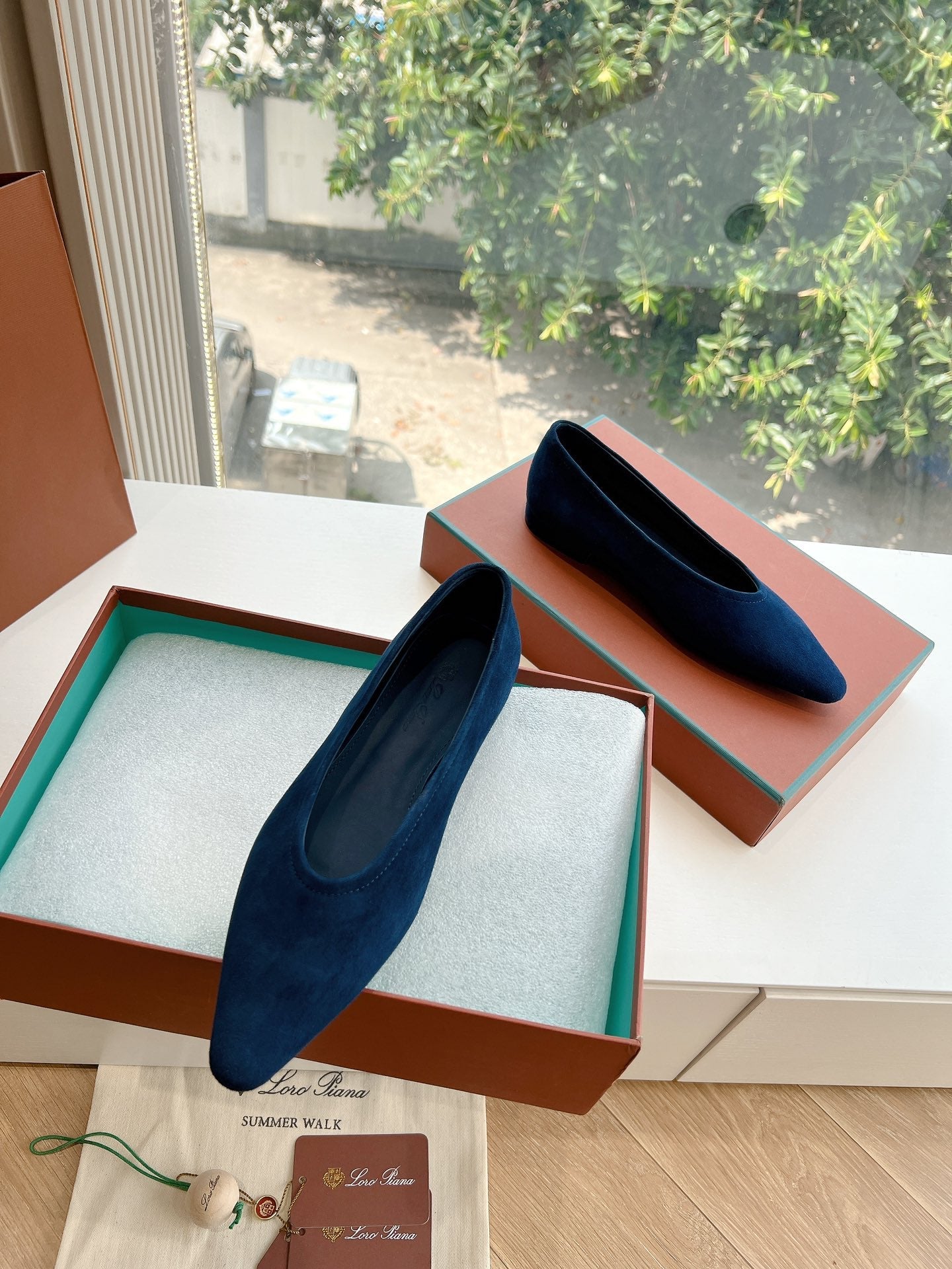 rebecca ballerina flat dark blue suede