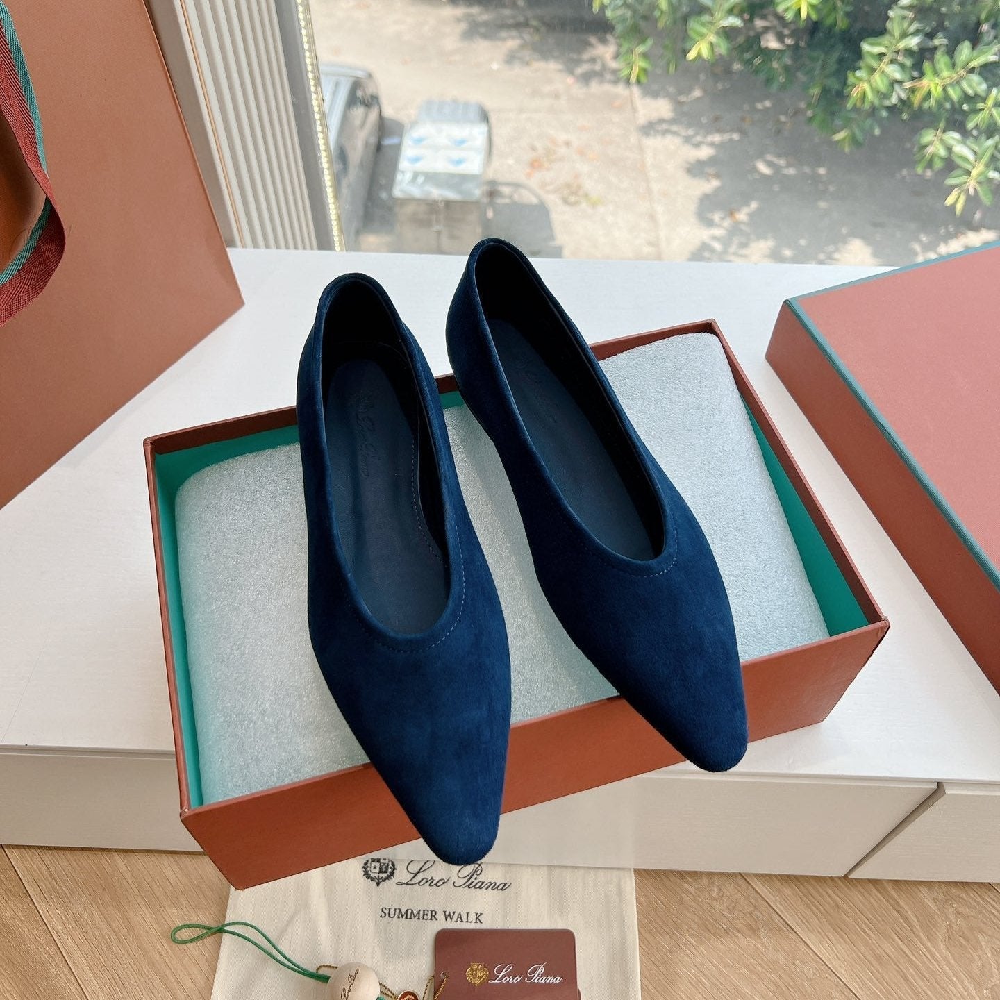 rebecca ballerina flat dark blue suede