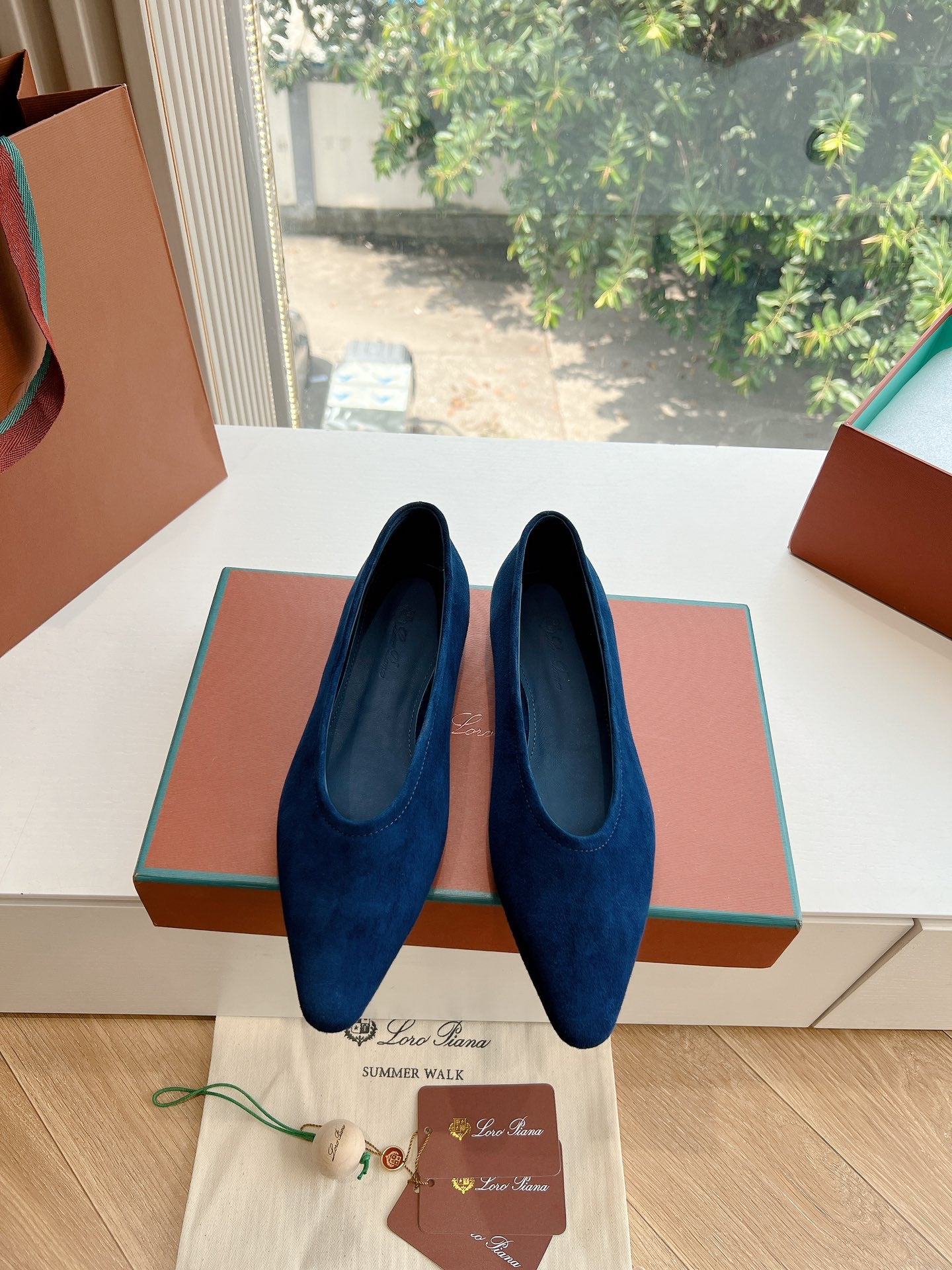 rebecca ballerina flat dark blue suede