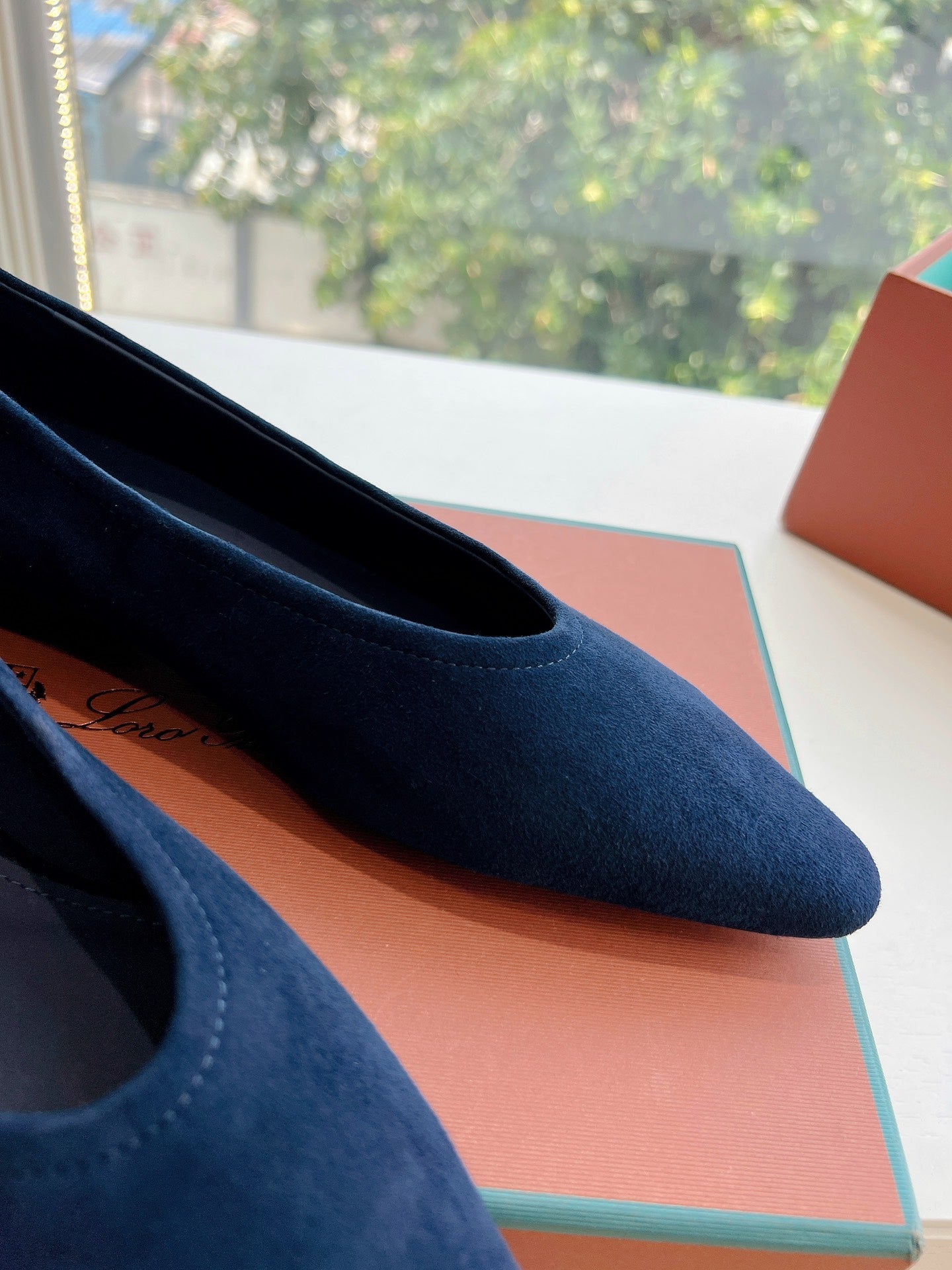 rebecca ballerina flat dark blue suede