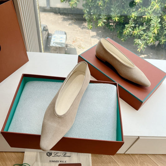 rebecca ballerina flat cream suede