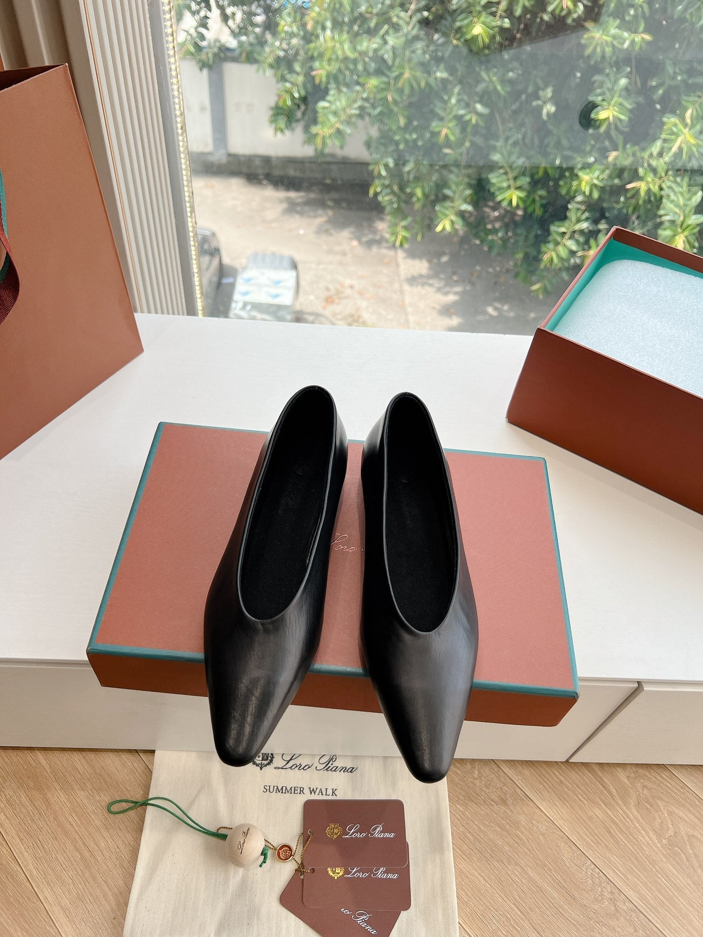 rebecca ballerina flat black calfskin