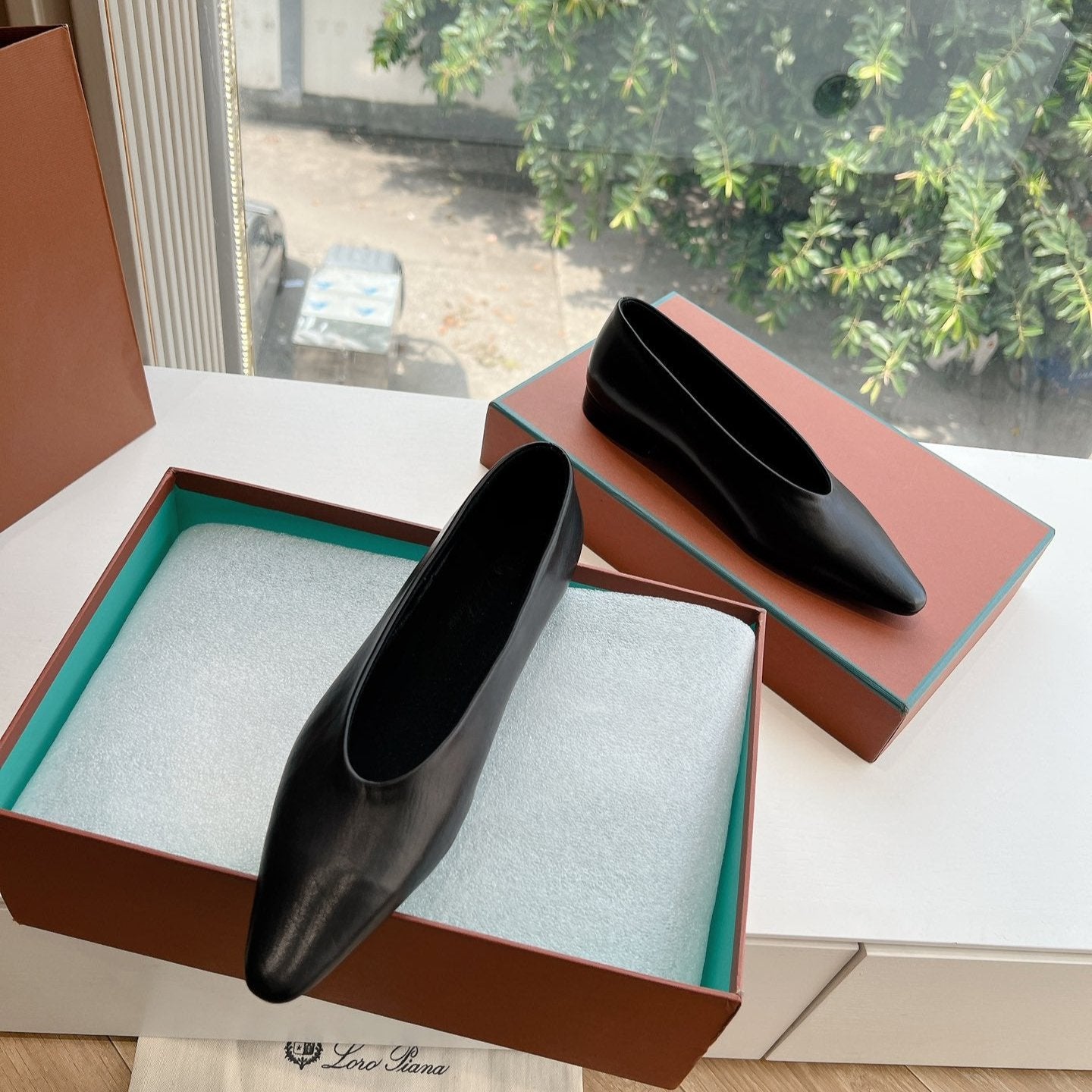 rebecca ballerina flat black calfskin