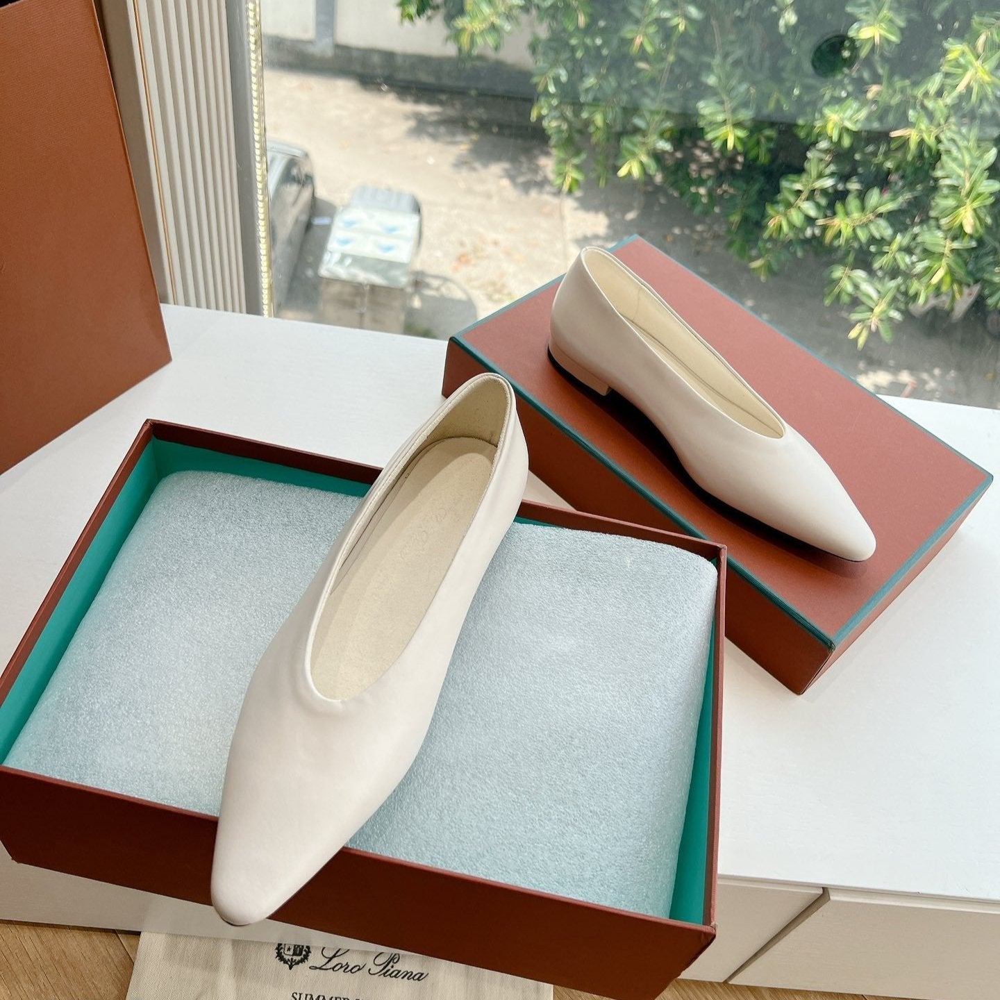 rebecca ballerina flat white calfskin