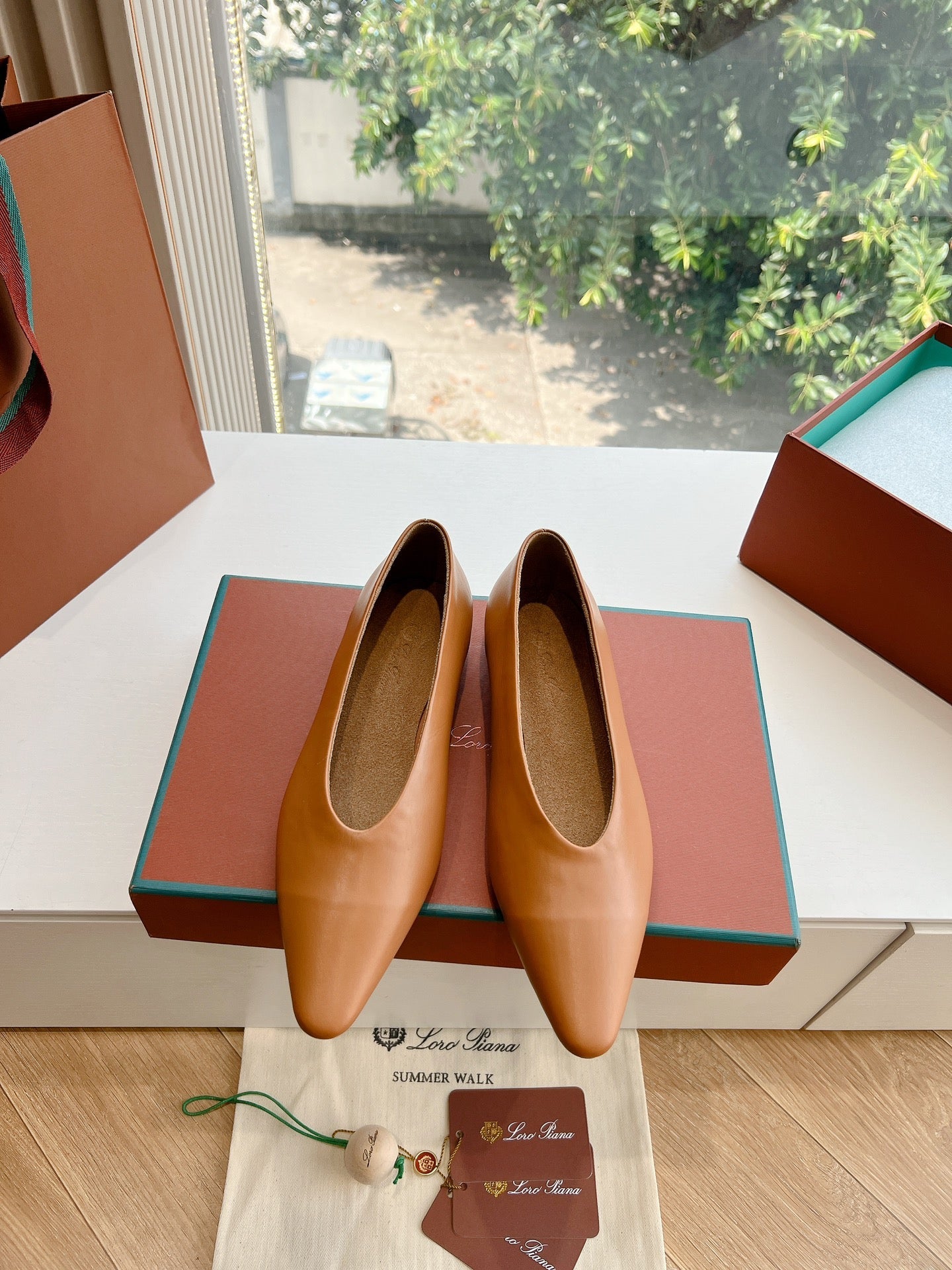 rebecca ballerina flat brown calfskin