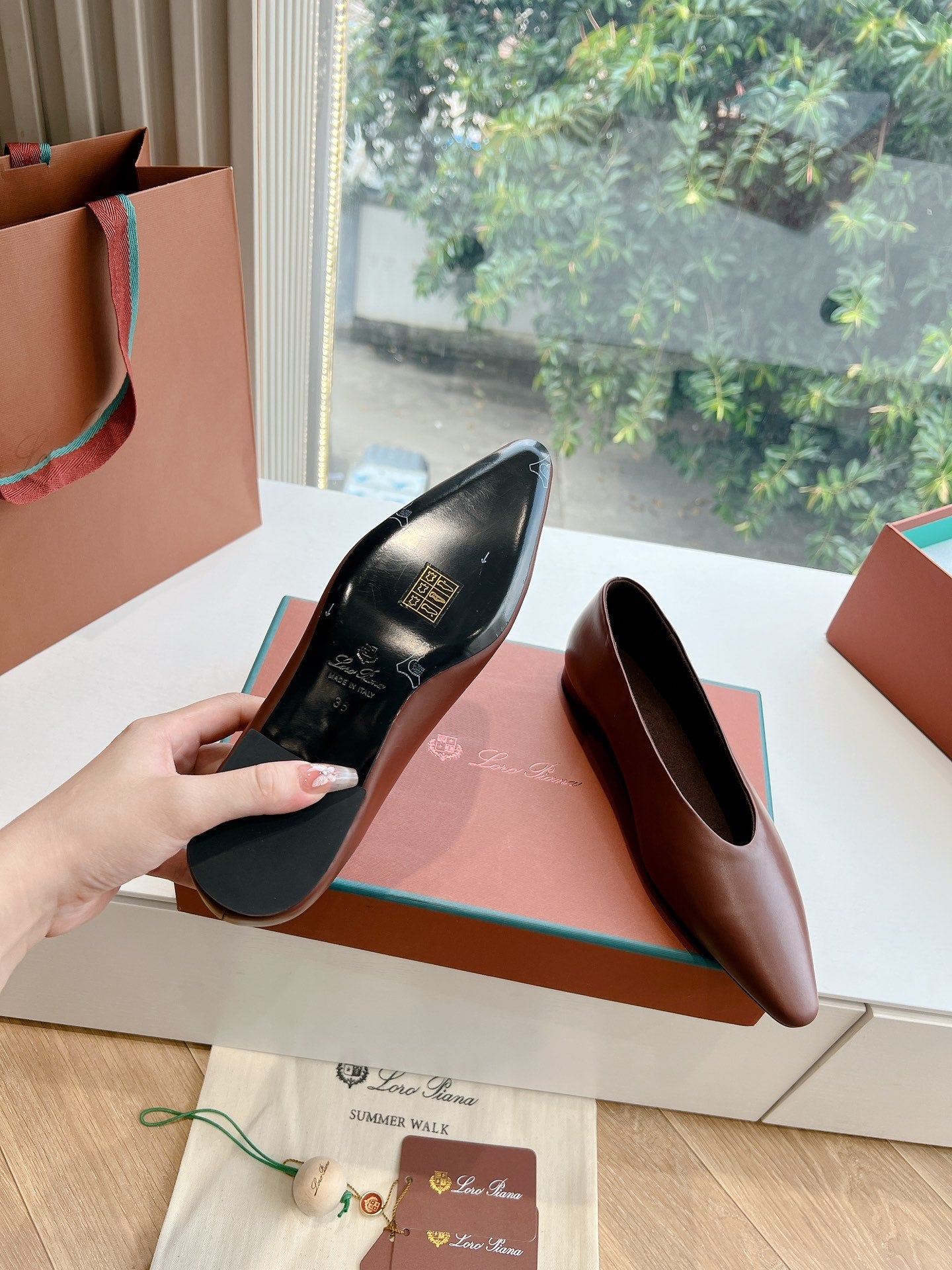 rebecca ballerina flat chocolate calfskin