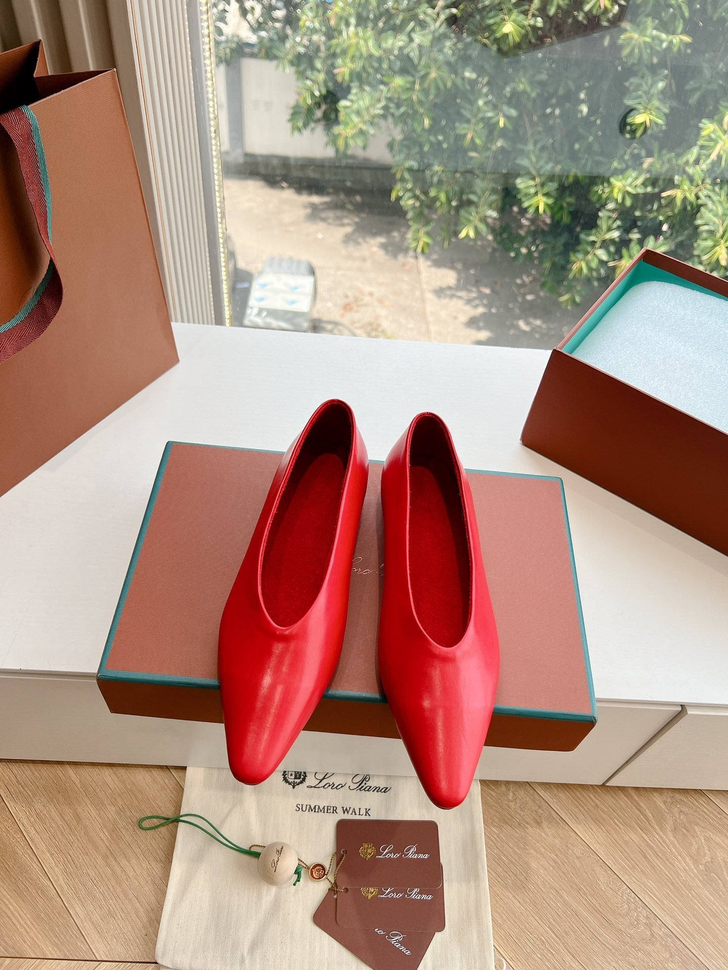 rebecca ballerina flat red calfskin