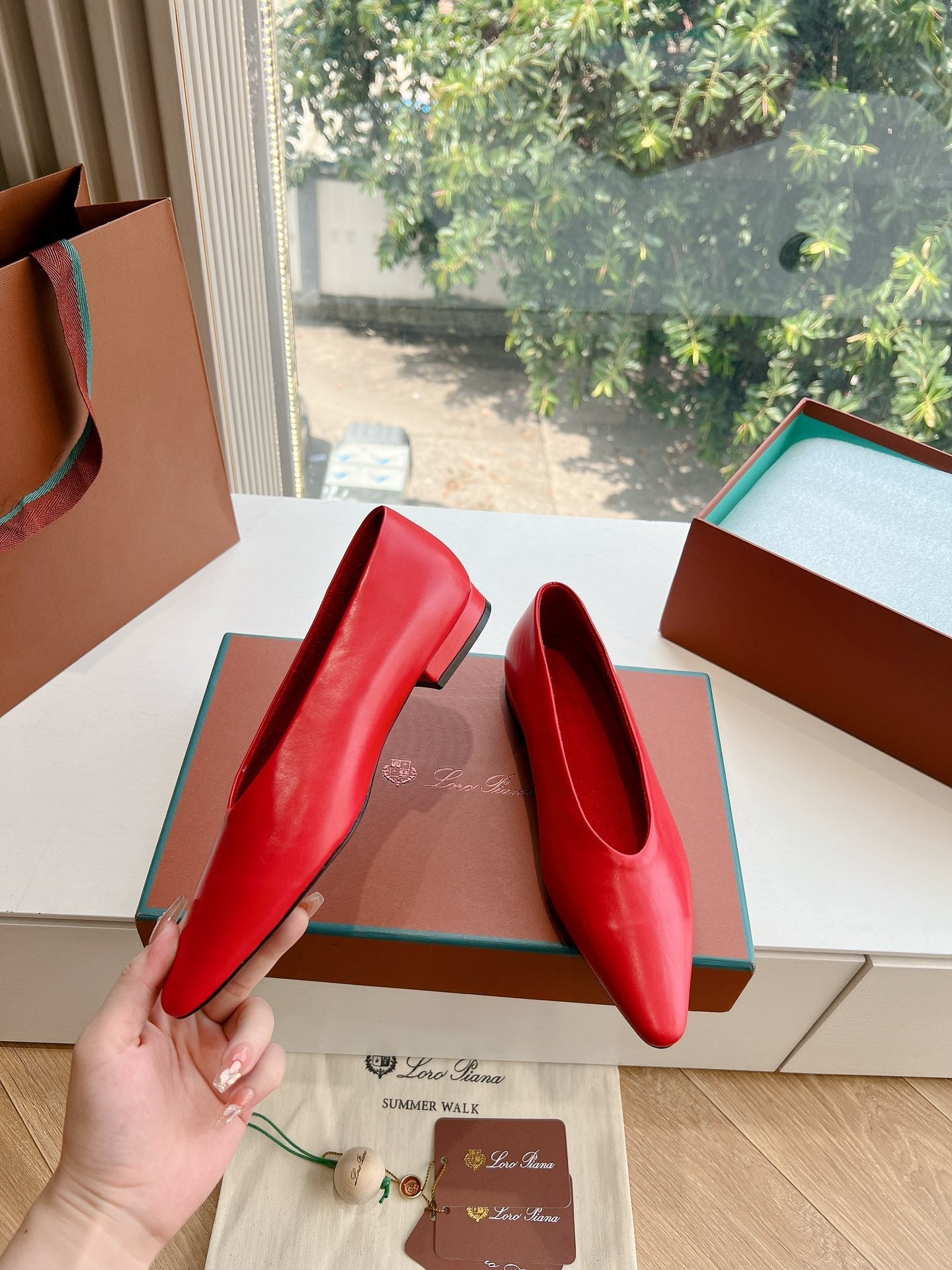 rebecca ballerina flat red calfskin