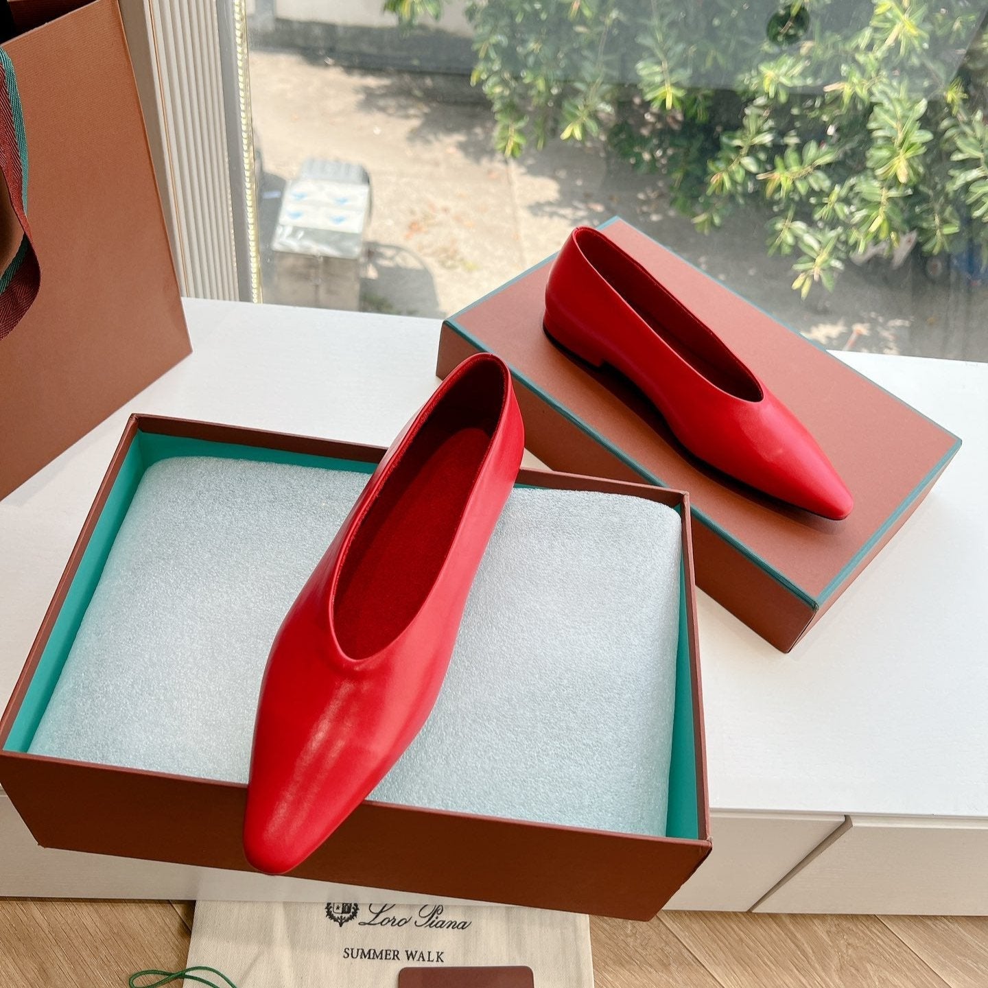 rebecca ballerina flat red calfskin