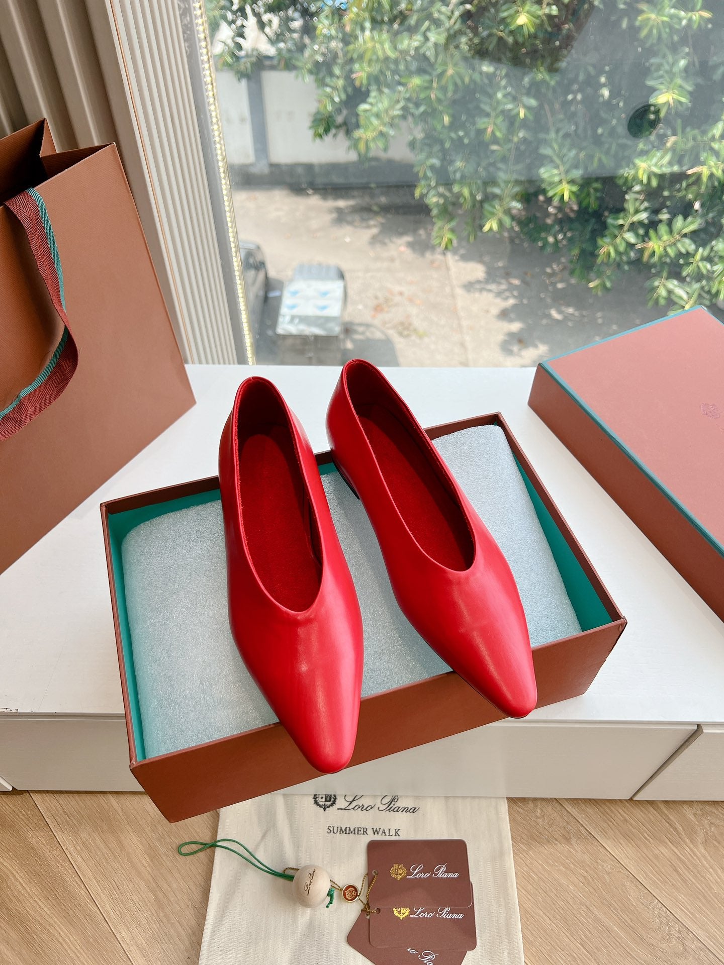 rebecca ballerina flat red calfskin